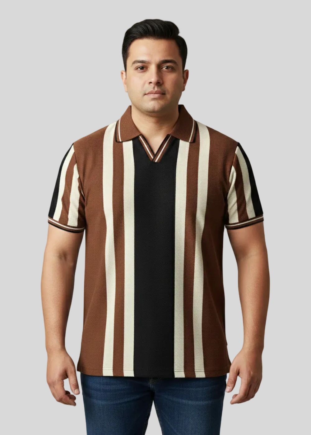 polyester-spandex Polo Shirt in Black, chocolate brown