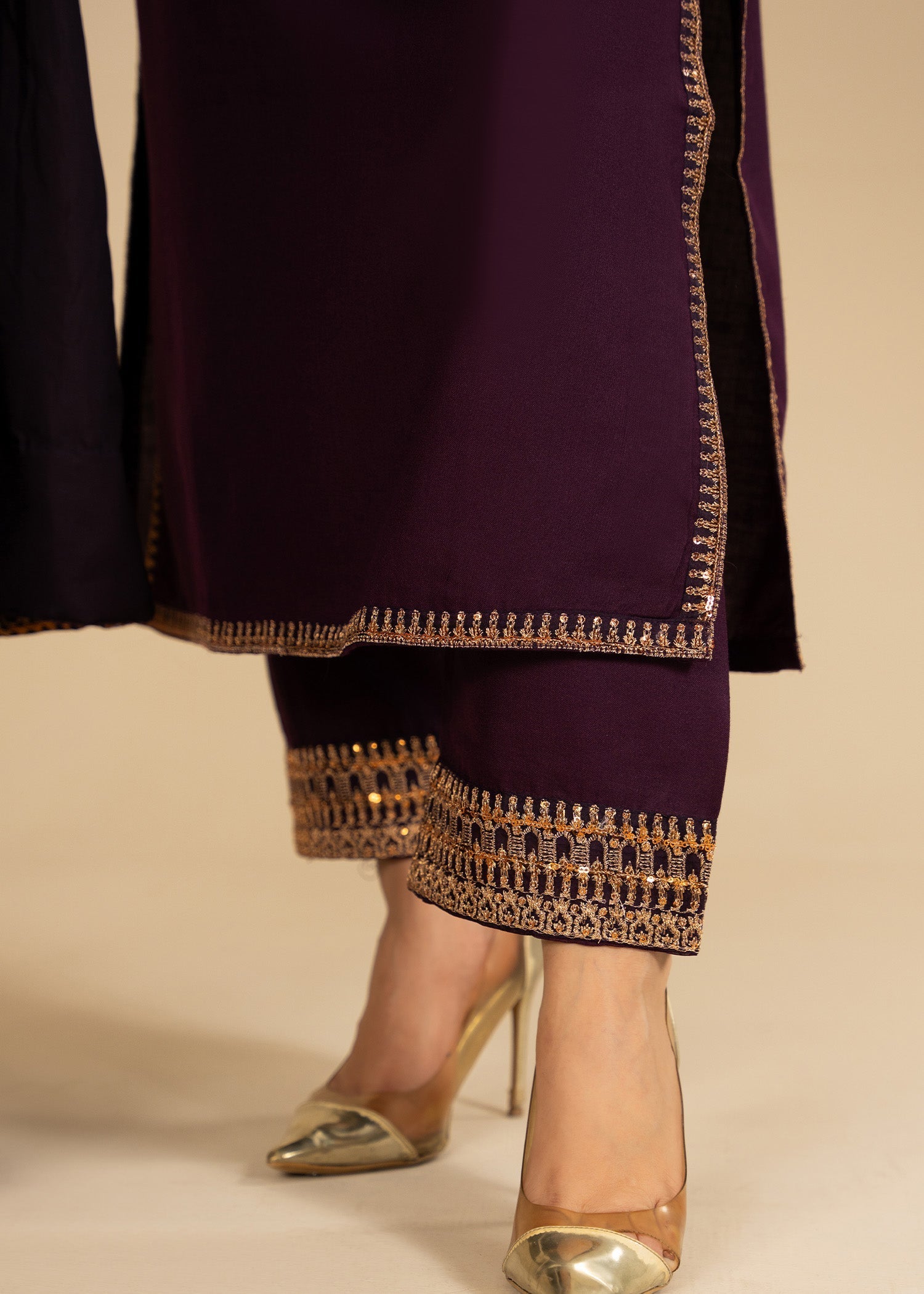 wool viscose Kurta Set in Plum