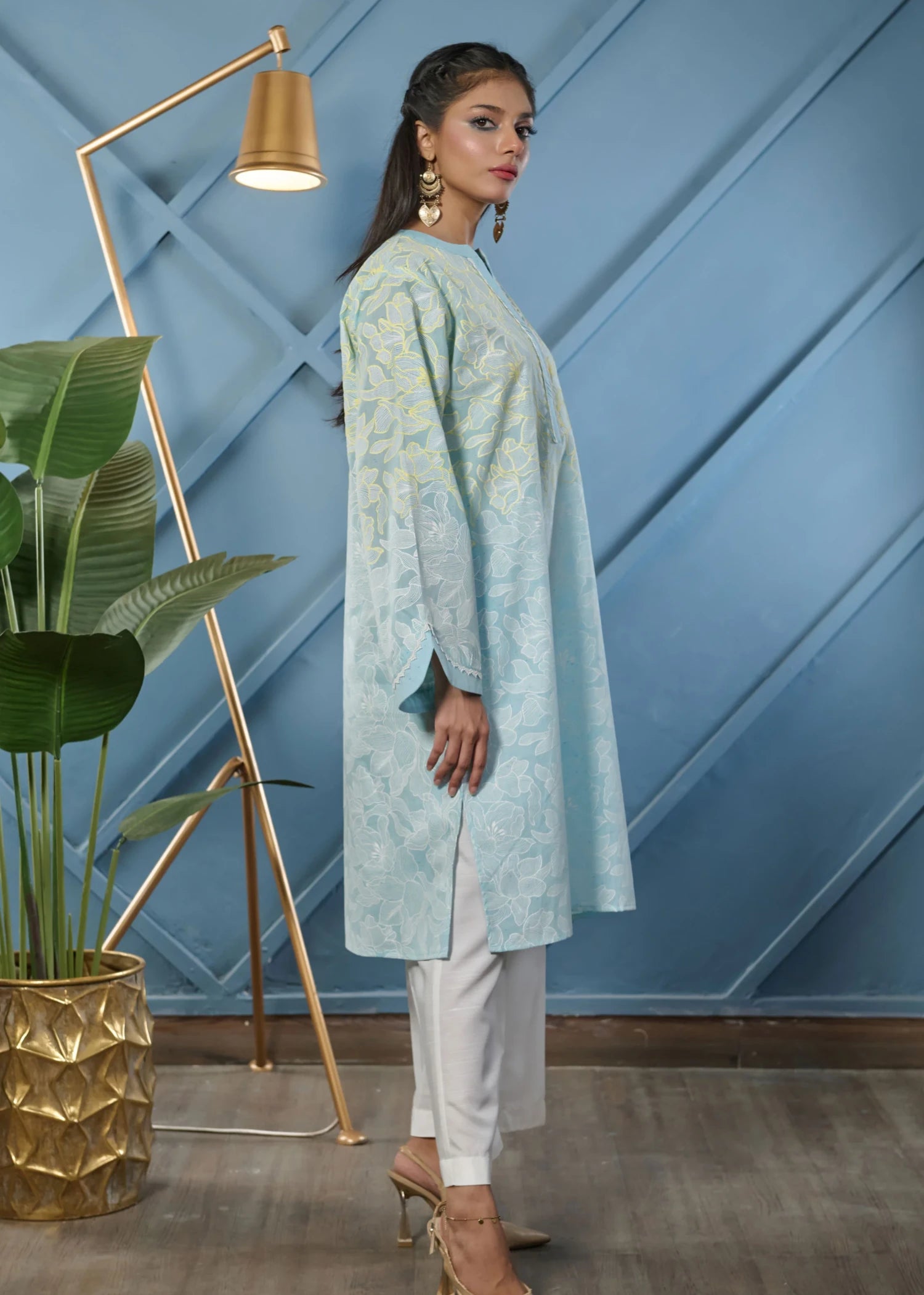 cotton Kurti in Ice blue