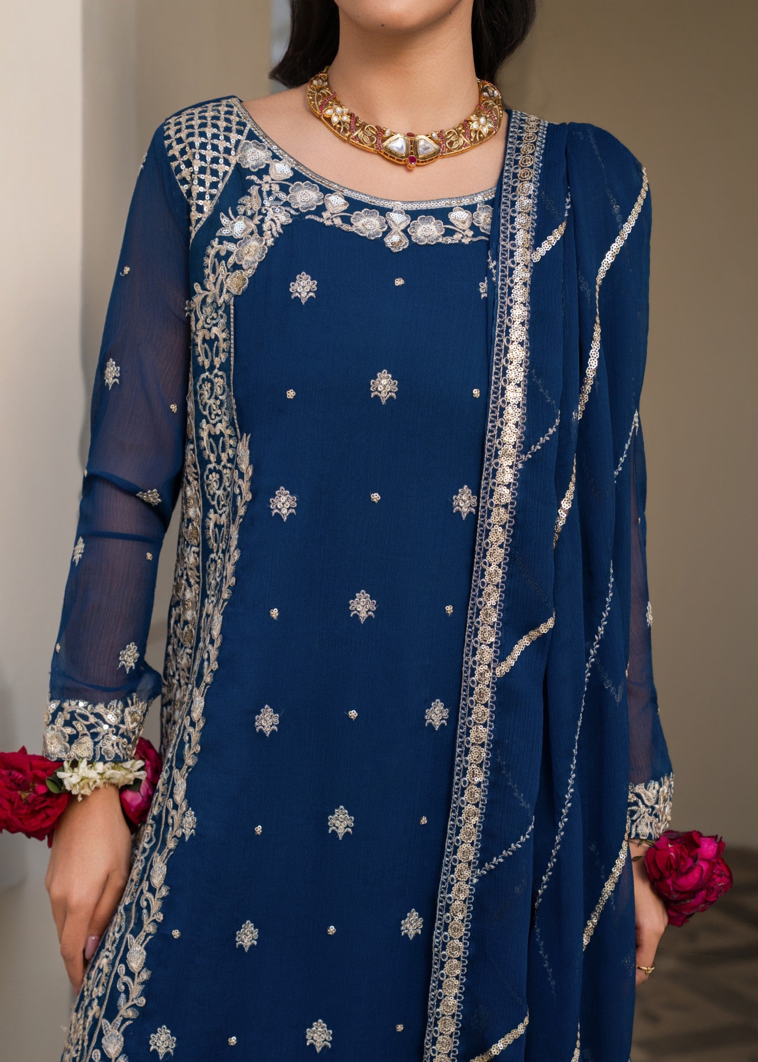 chiffon Kurta Set in Teal