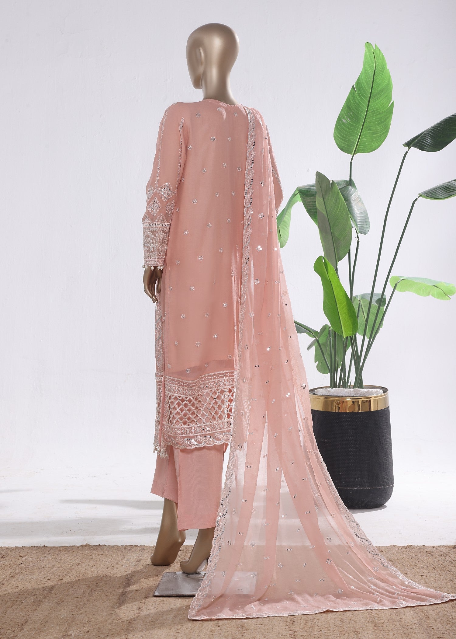 polyester chiffon Kurta Set in Apricot orange