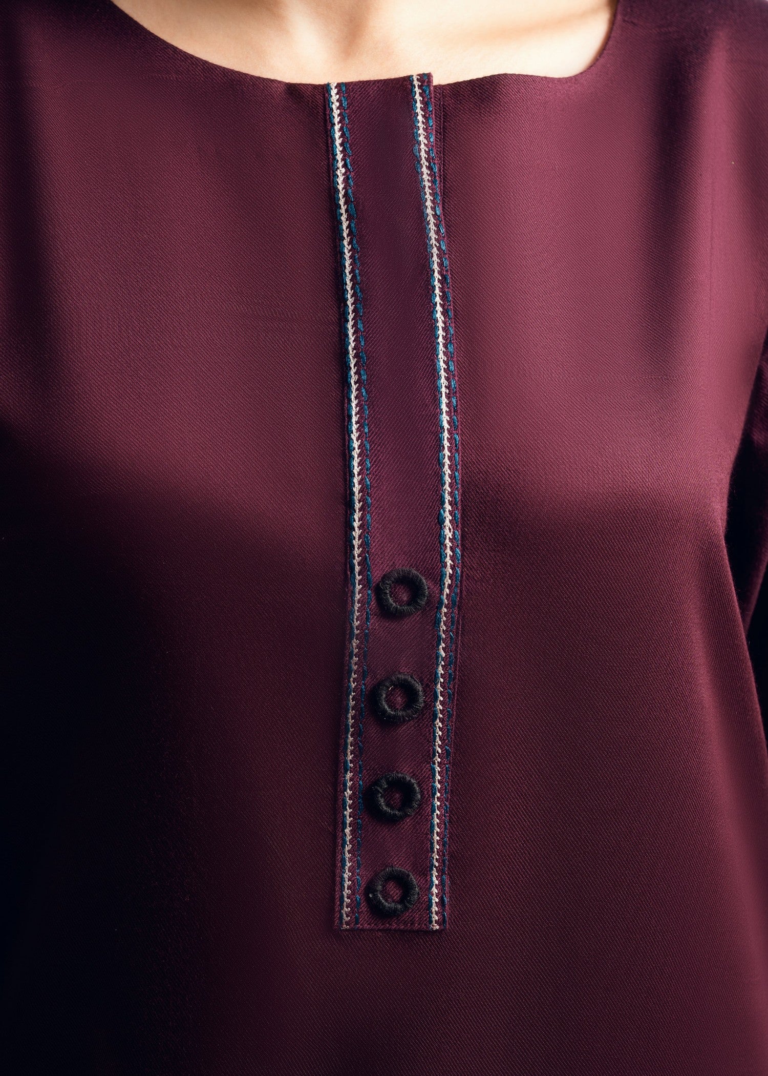 twill viscose Kurta Set in Burgundy