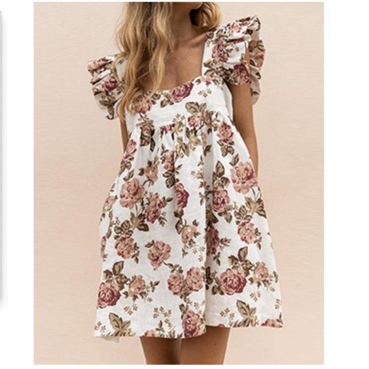Flirty Ruffled Mini Dress with Square Neckline