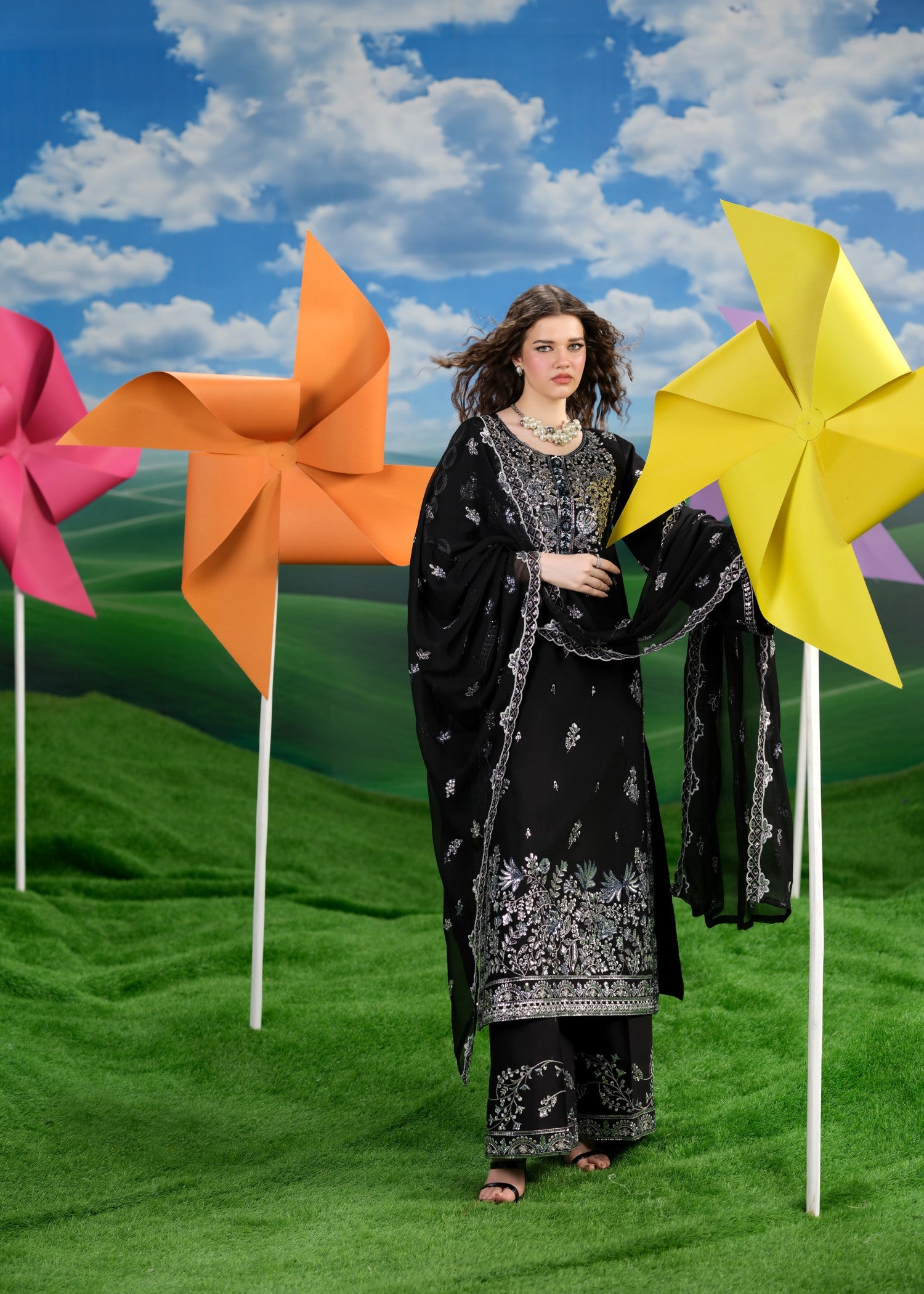cambric cotton Kurta Set in Black