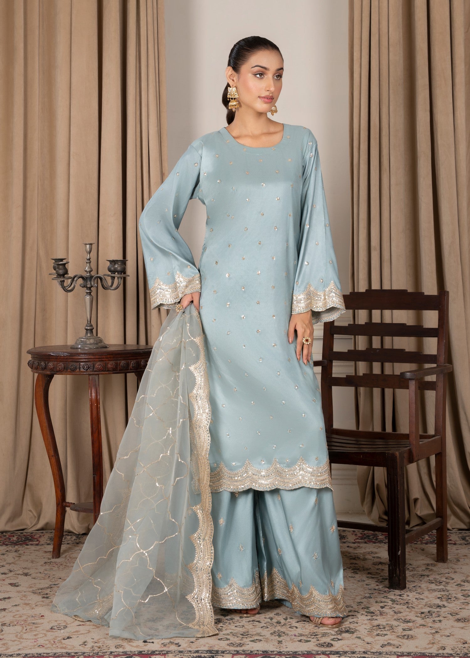 kattan silk Kurta Set in Powder blue