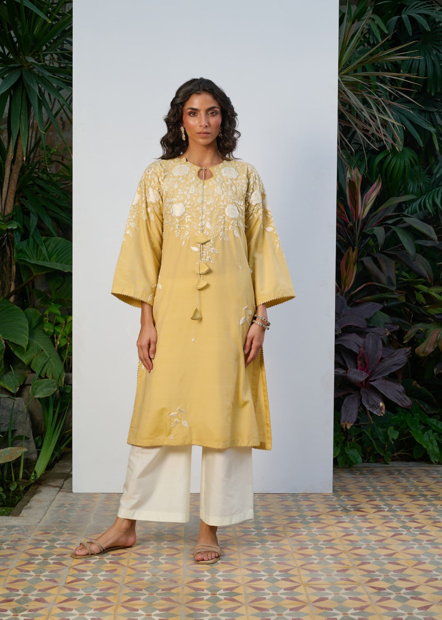 cotton silk Kurta Set in Off-white, buttercream