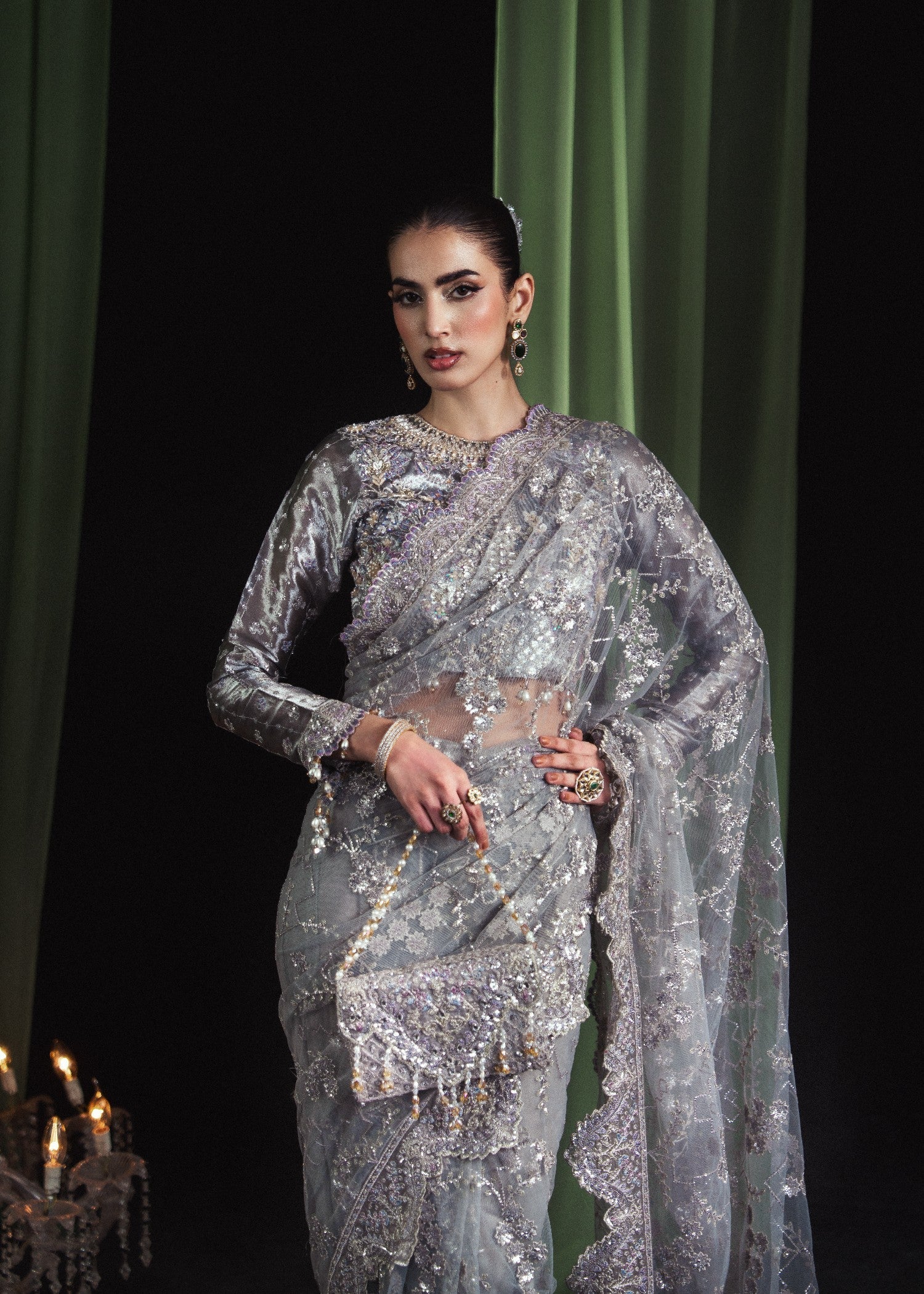 masuri Saree in Silver