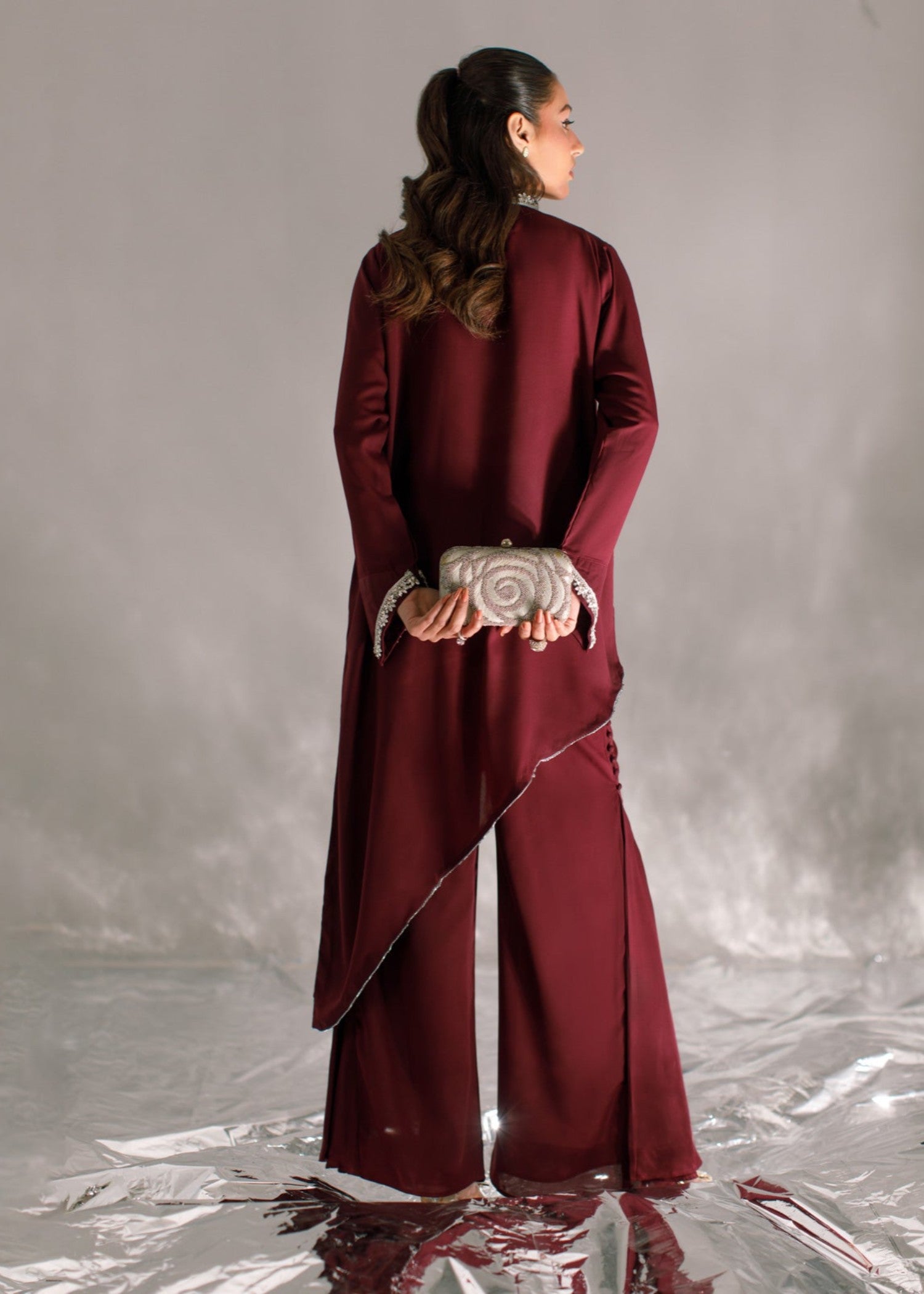 crepe georgette Co Ord Sets in Plum purple