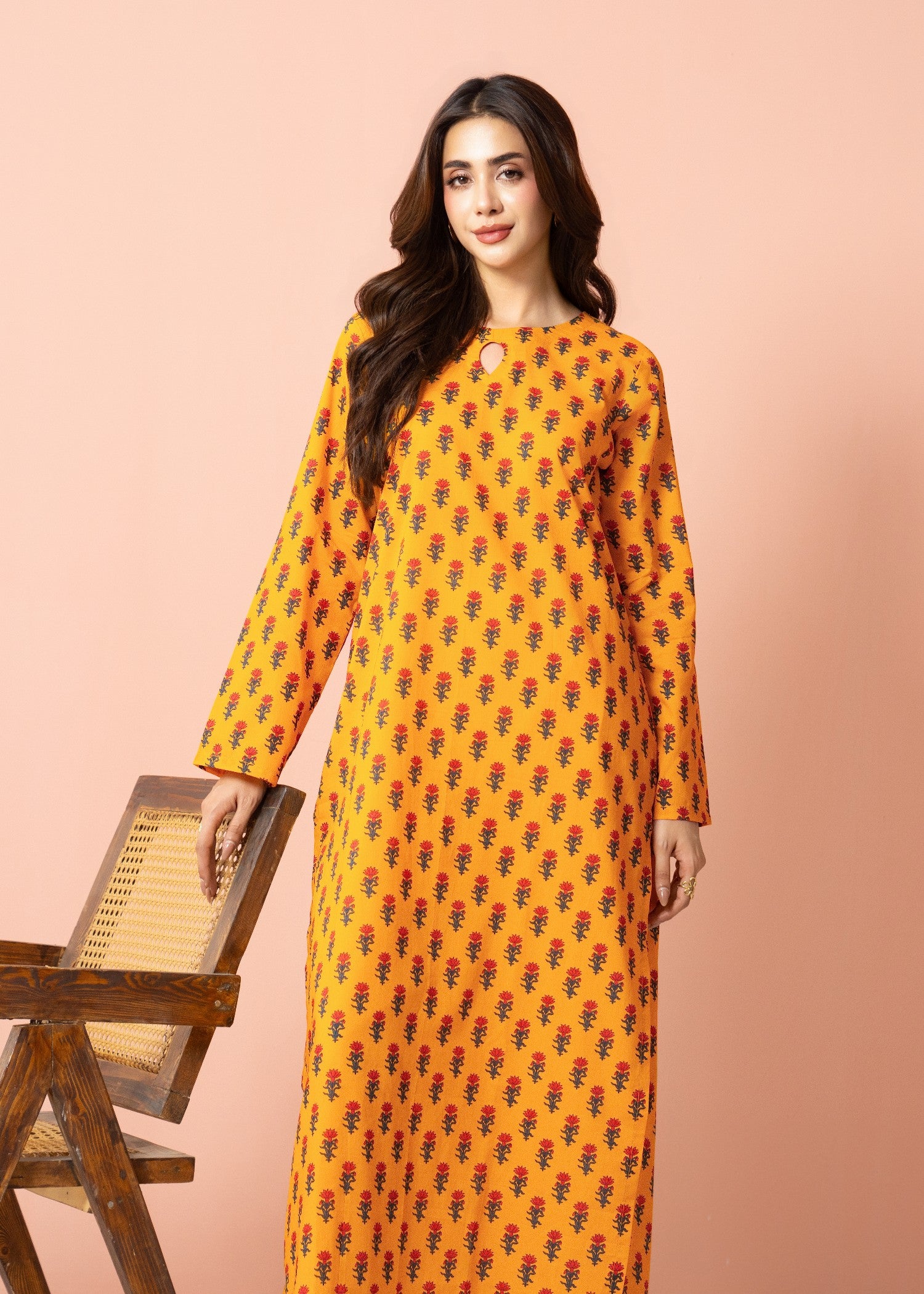 lawn cotton Kurta Set in Mustard
