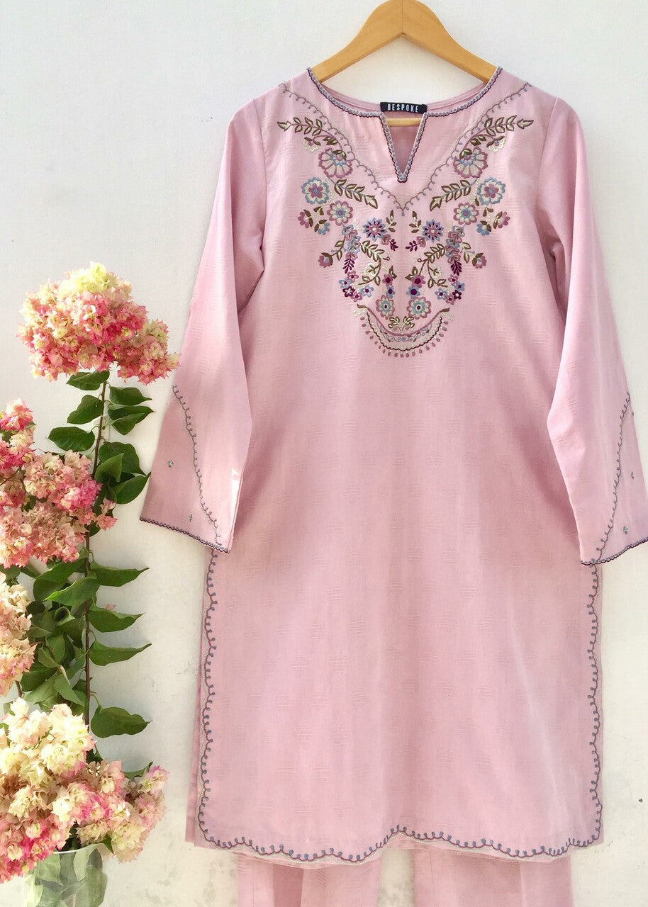 cotton dobby Kurta Set in Baby pink