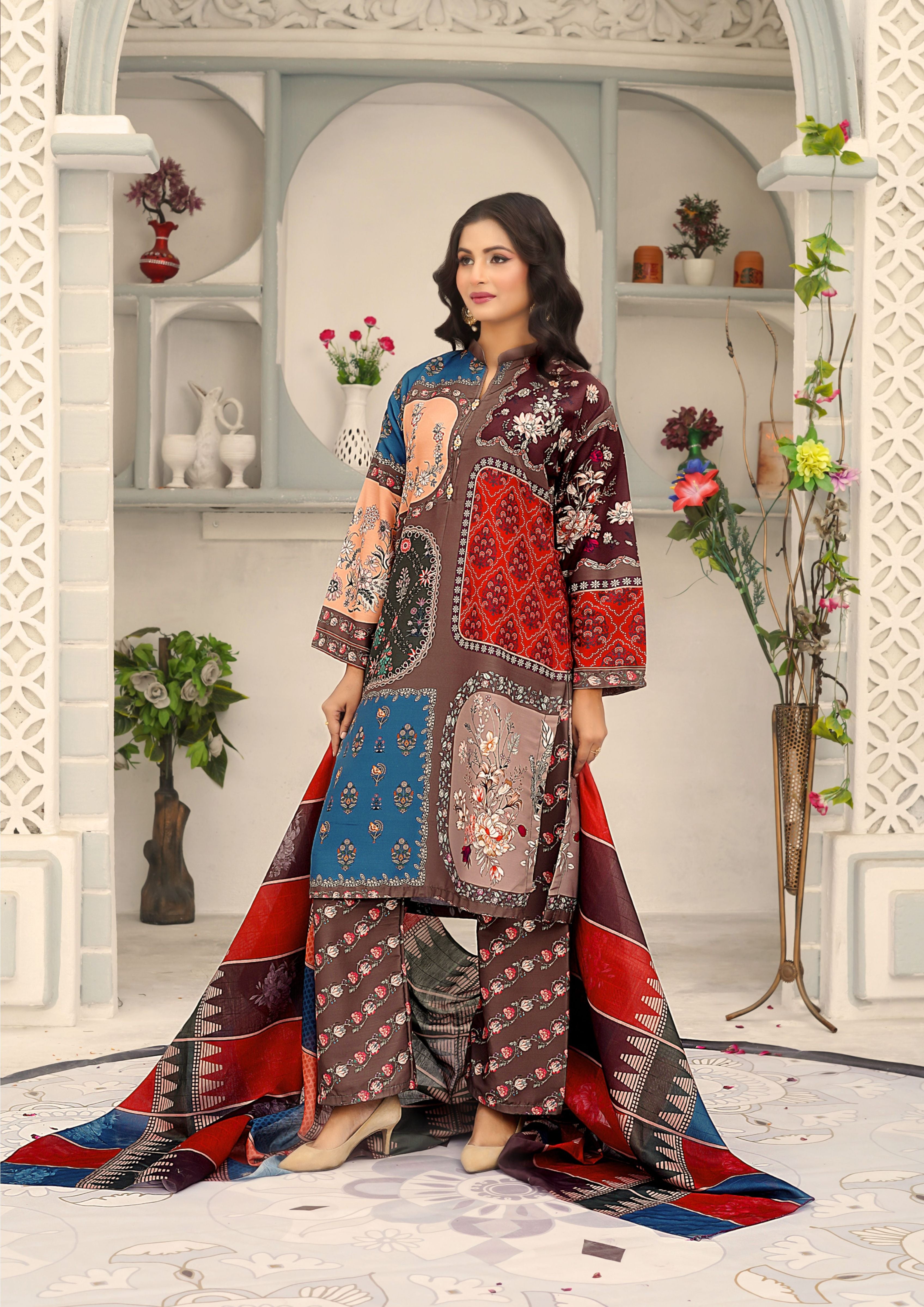 khaddar Kurta Set in Coffee brown