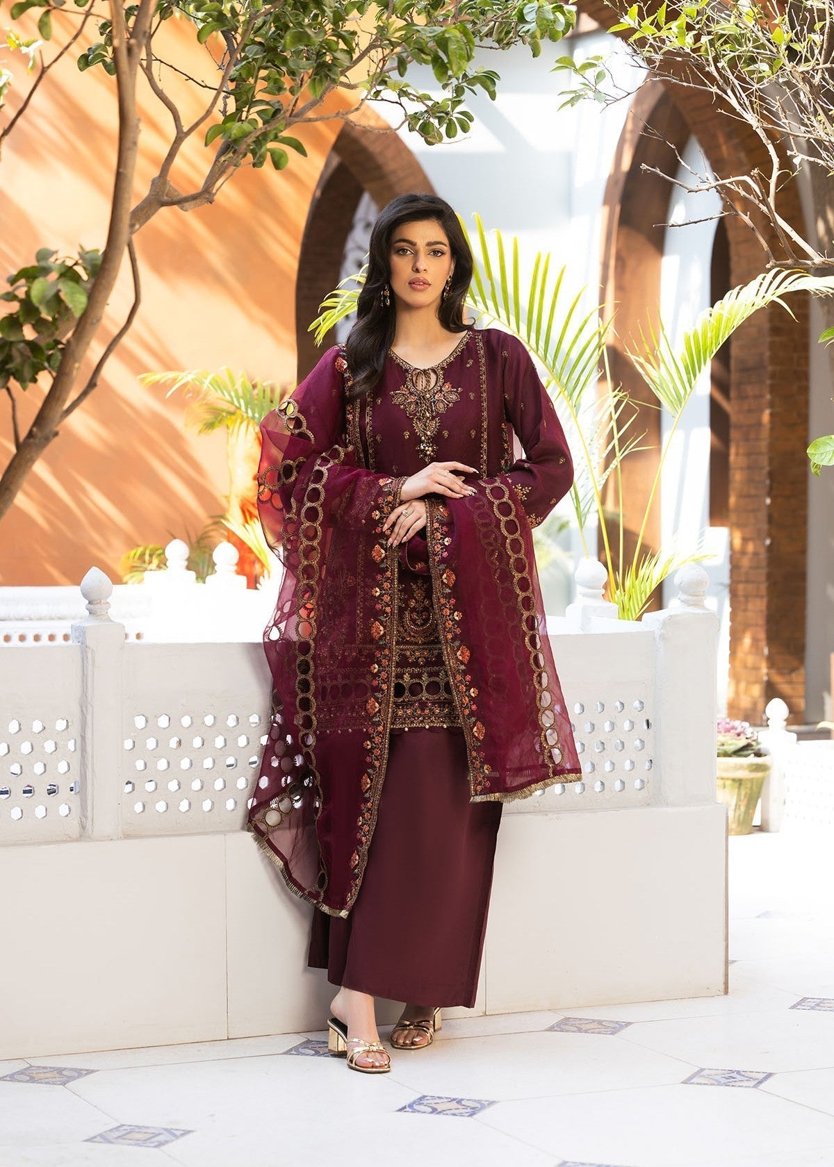 organza Kurta Set in Maroon