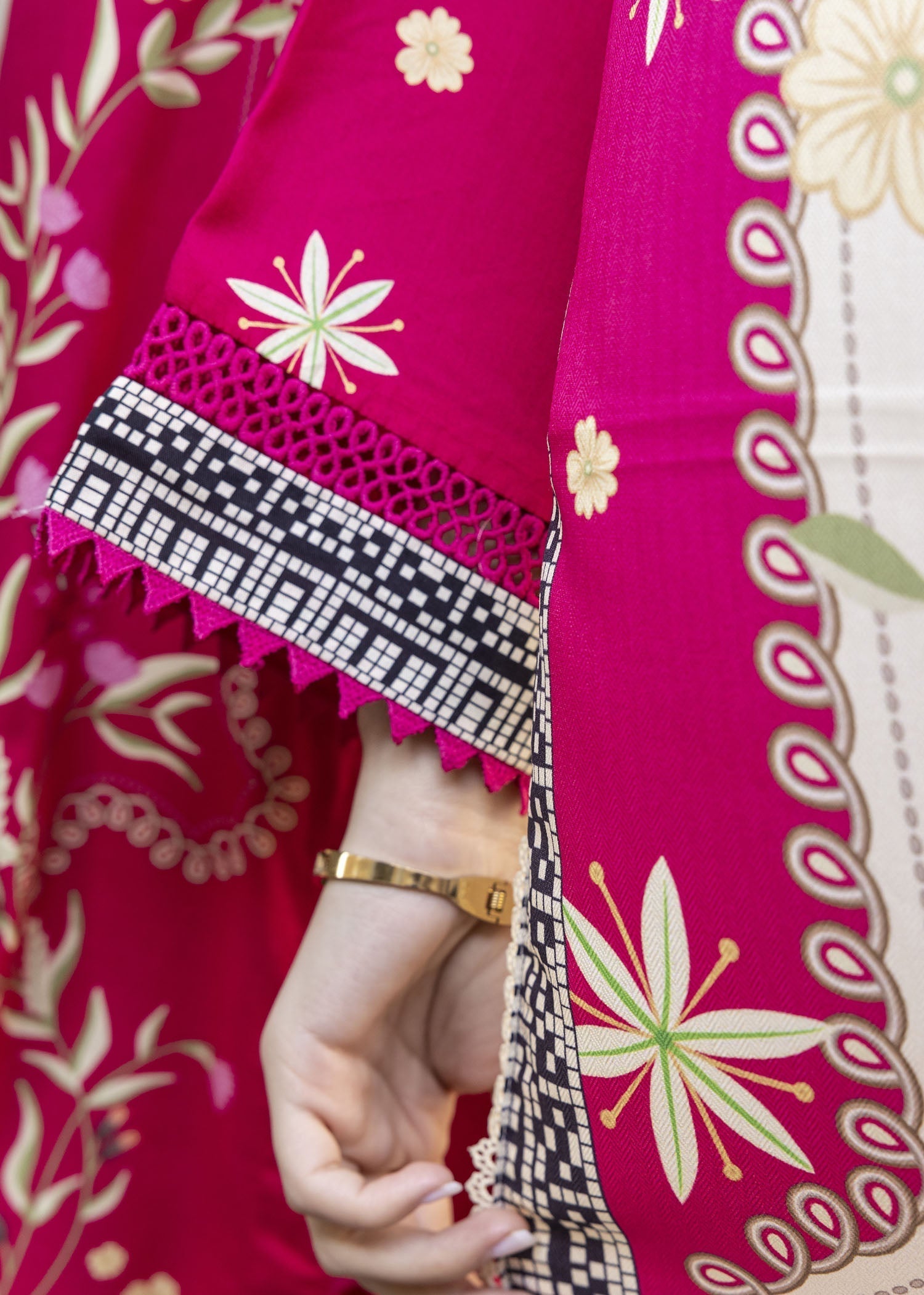 linen Kurta Set in Shocking pink