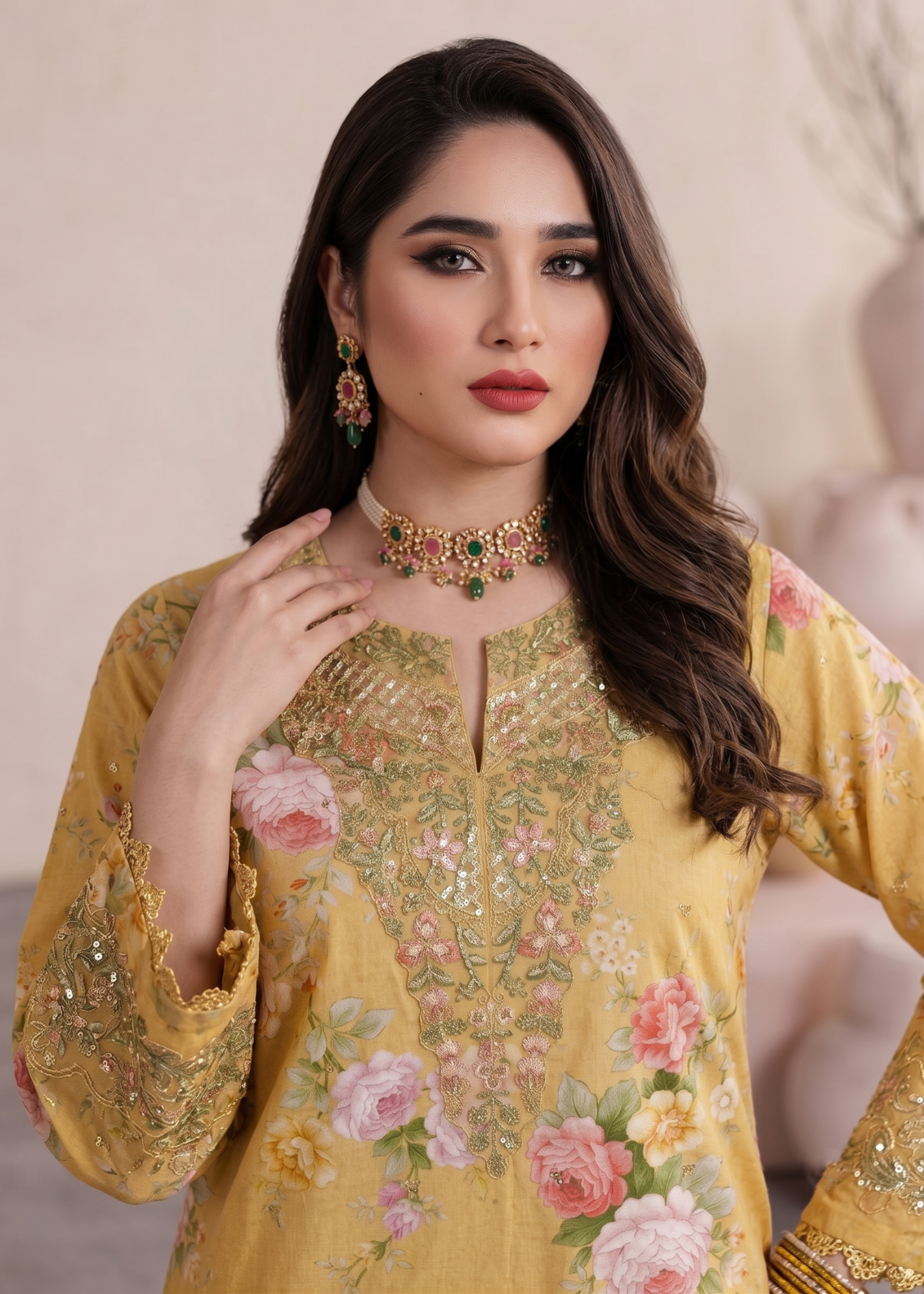 lawn Gharara in Yellow