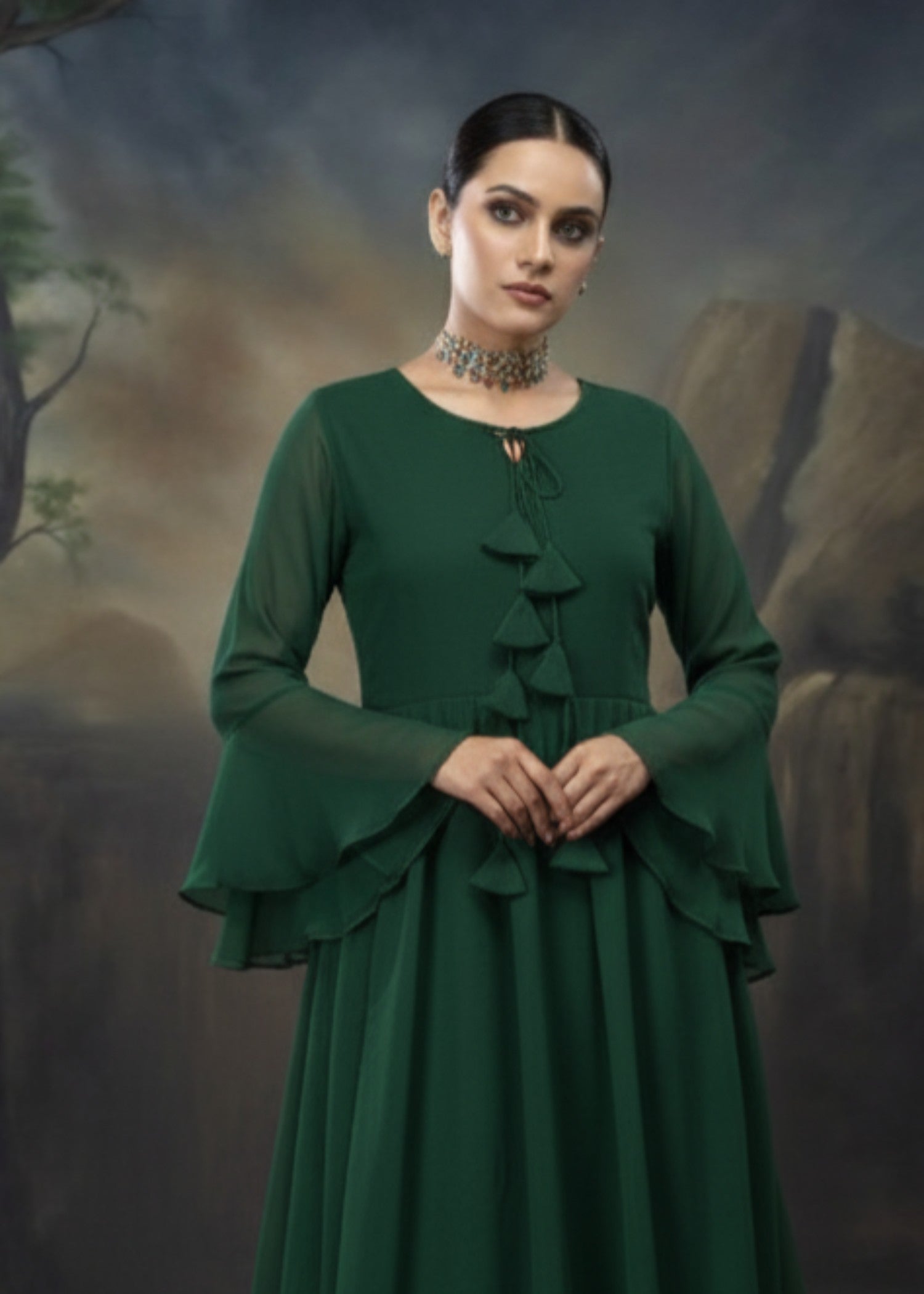 crinkle chiffon Maxi in Dark green
