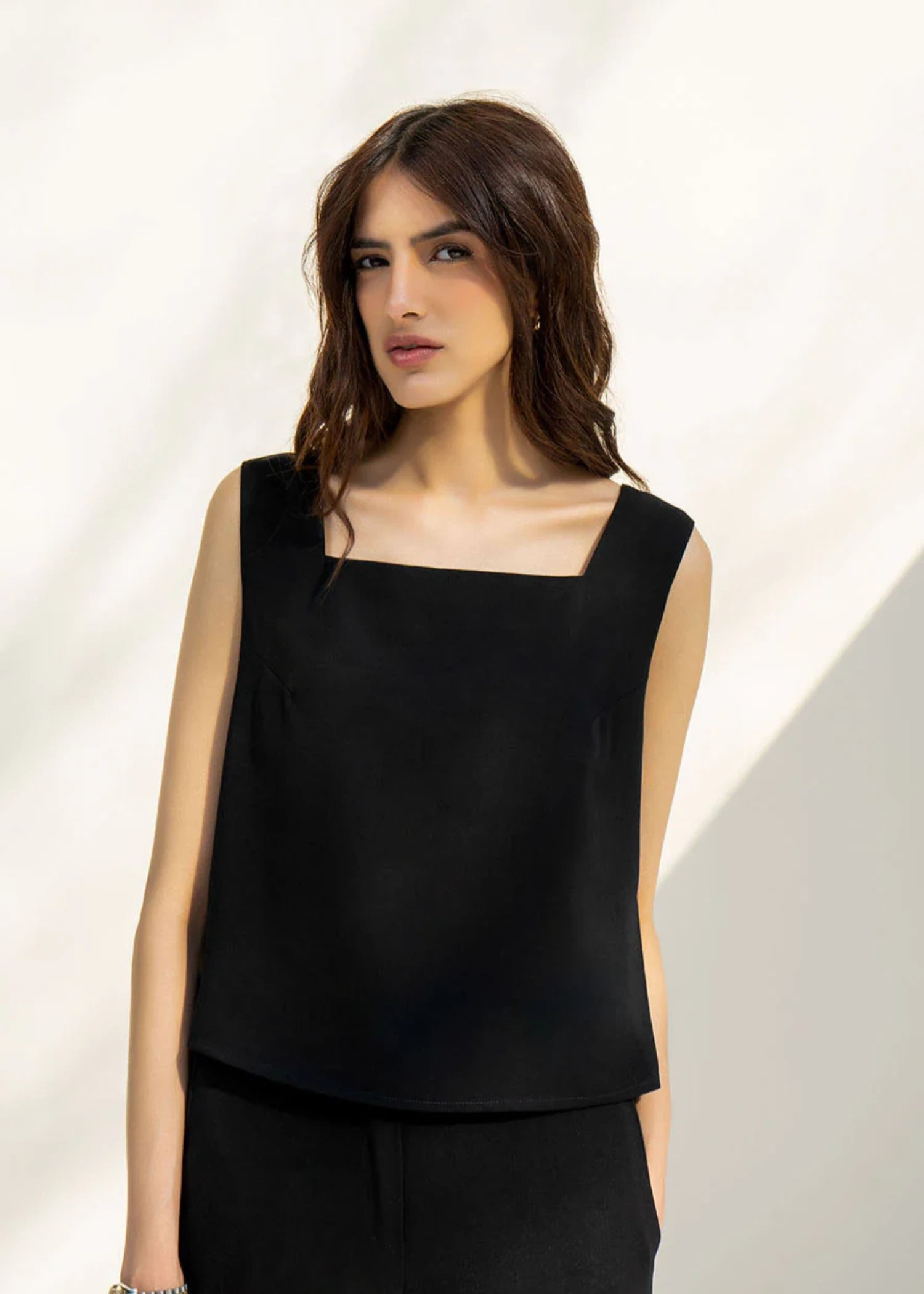 crepe Tank Top in Black