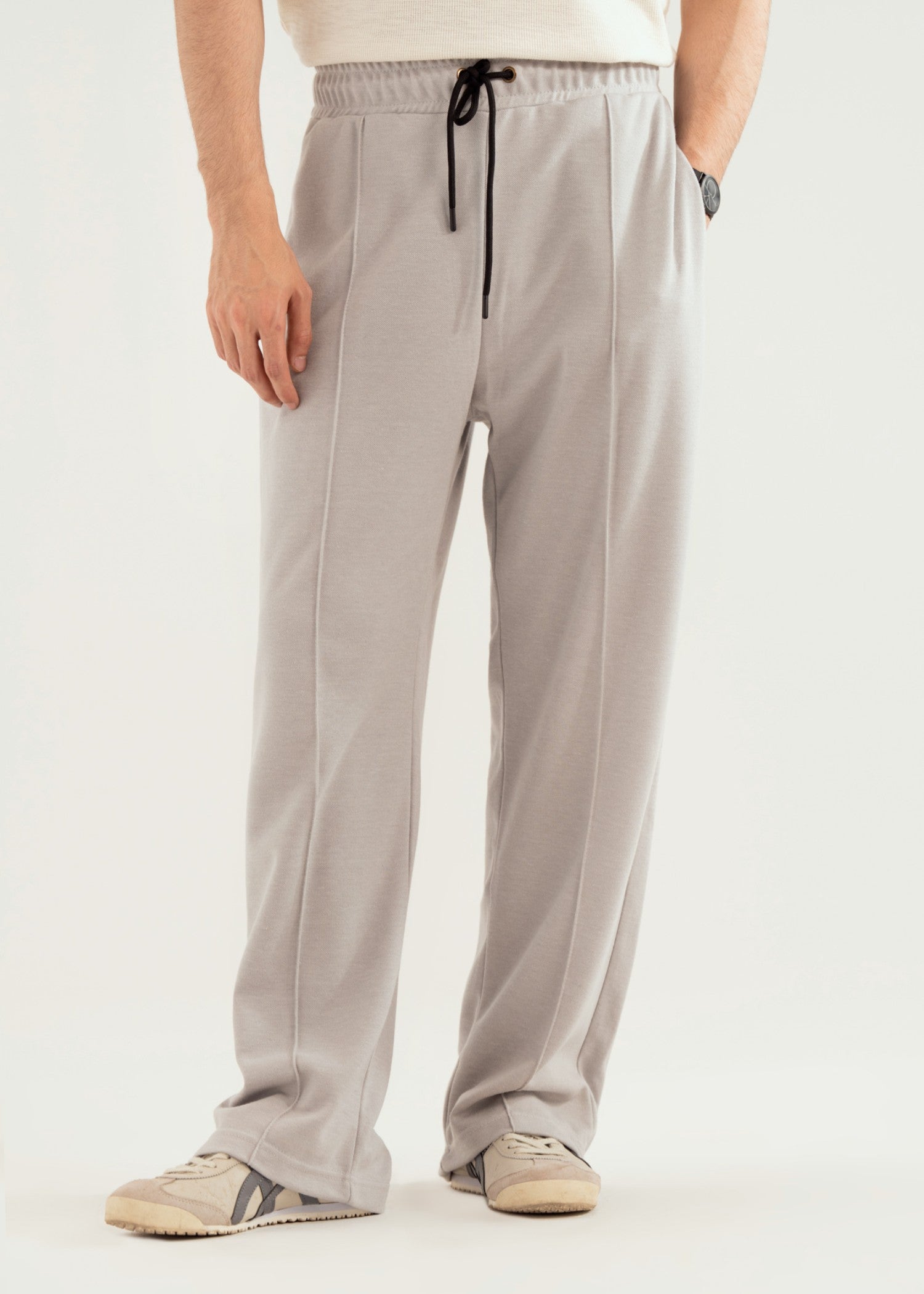 interlock knit Trousers in Light grey