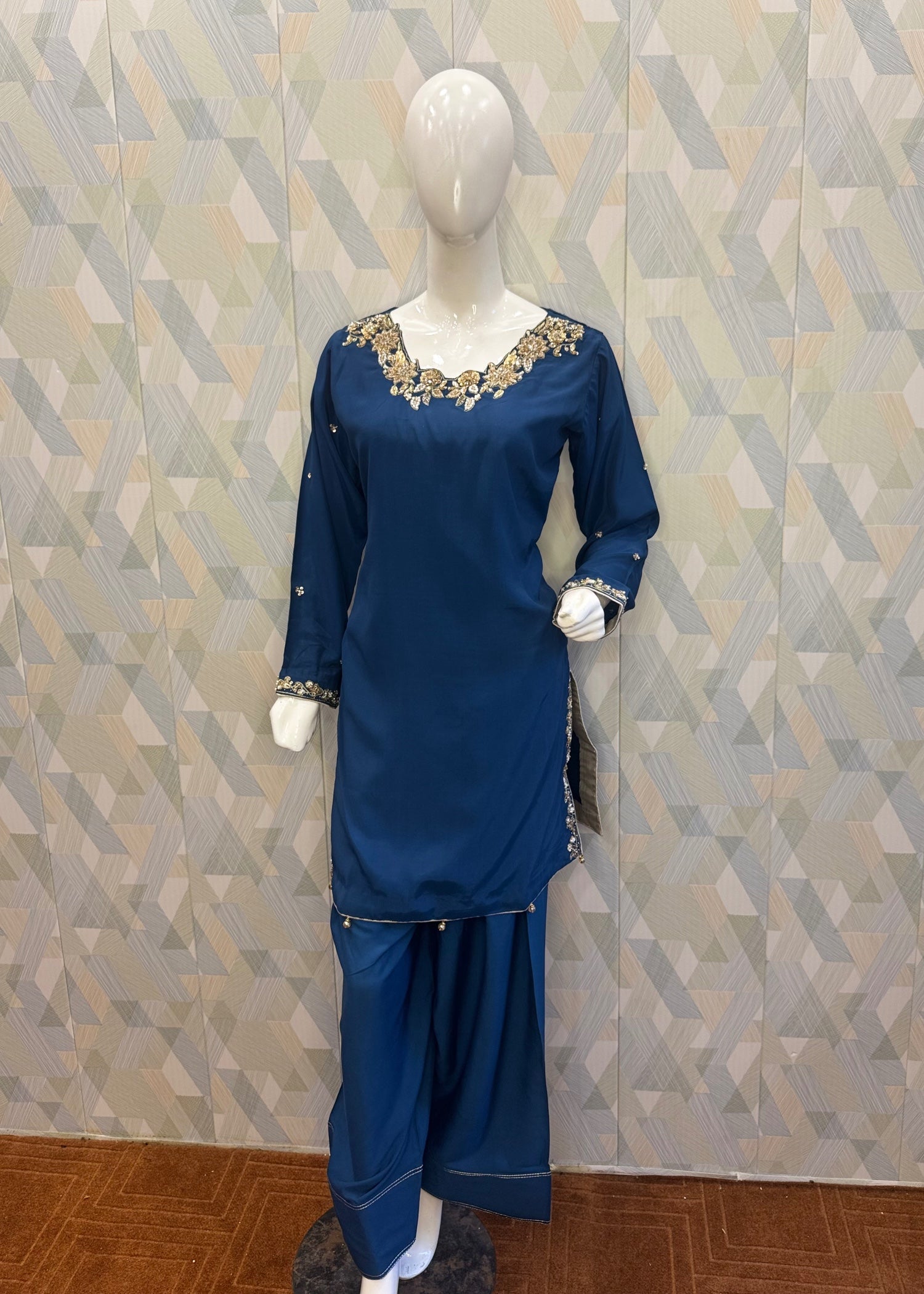 thai silk Kurta Set in Midnight blue