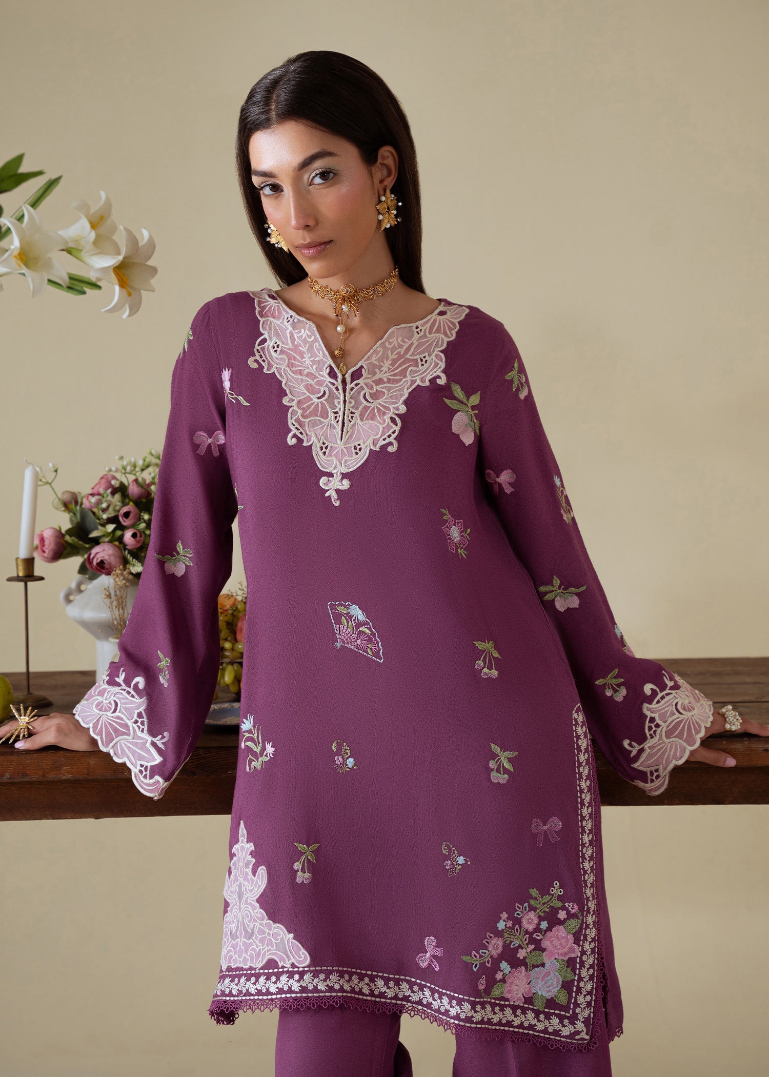 karandi Kurta Set in Mauve