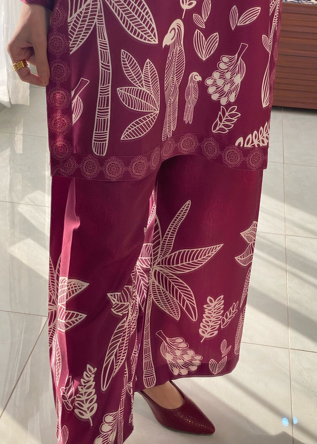slub lawn Co Ord Sets in Maroon