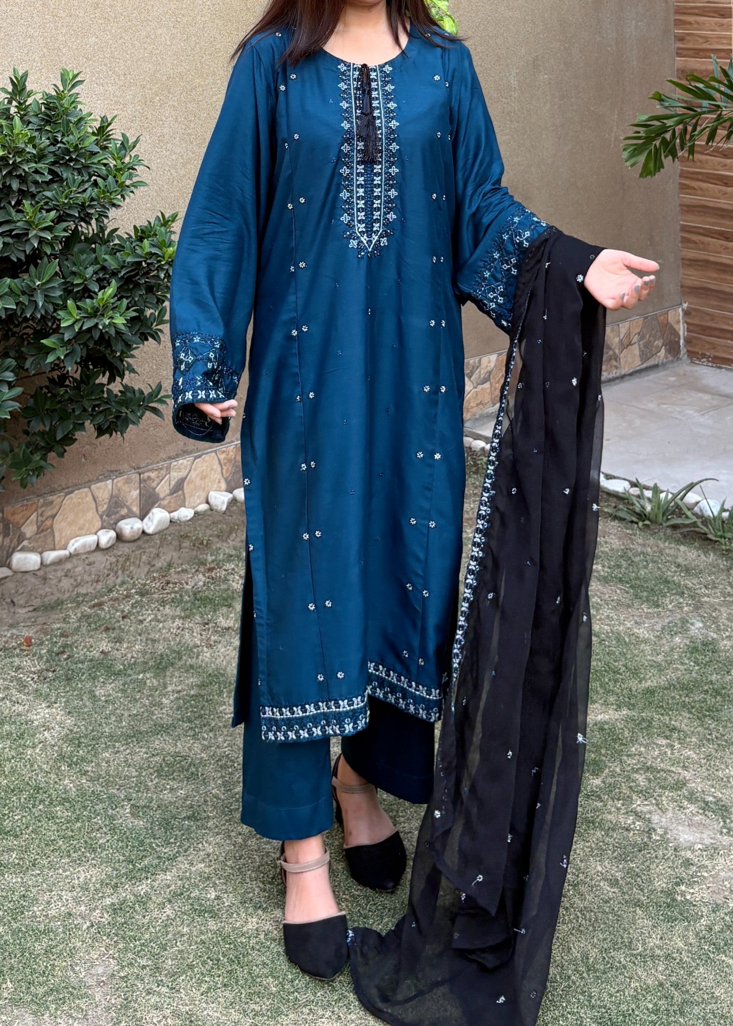 linen Kurta Set in Yale blue