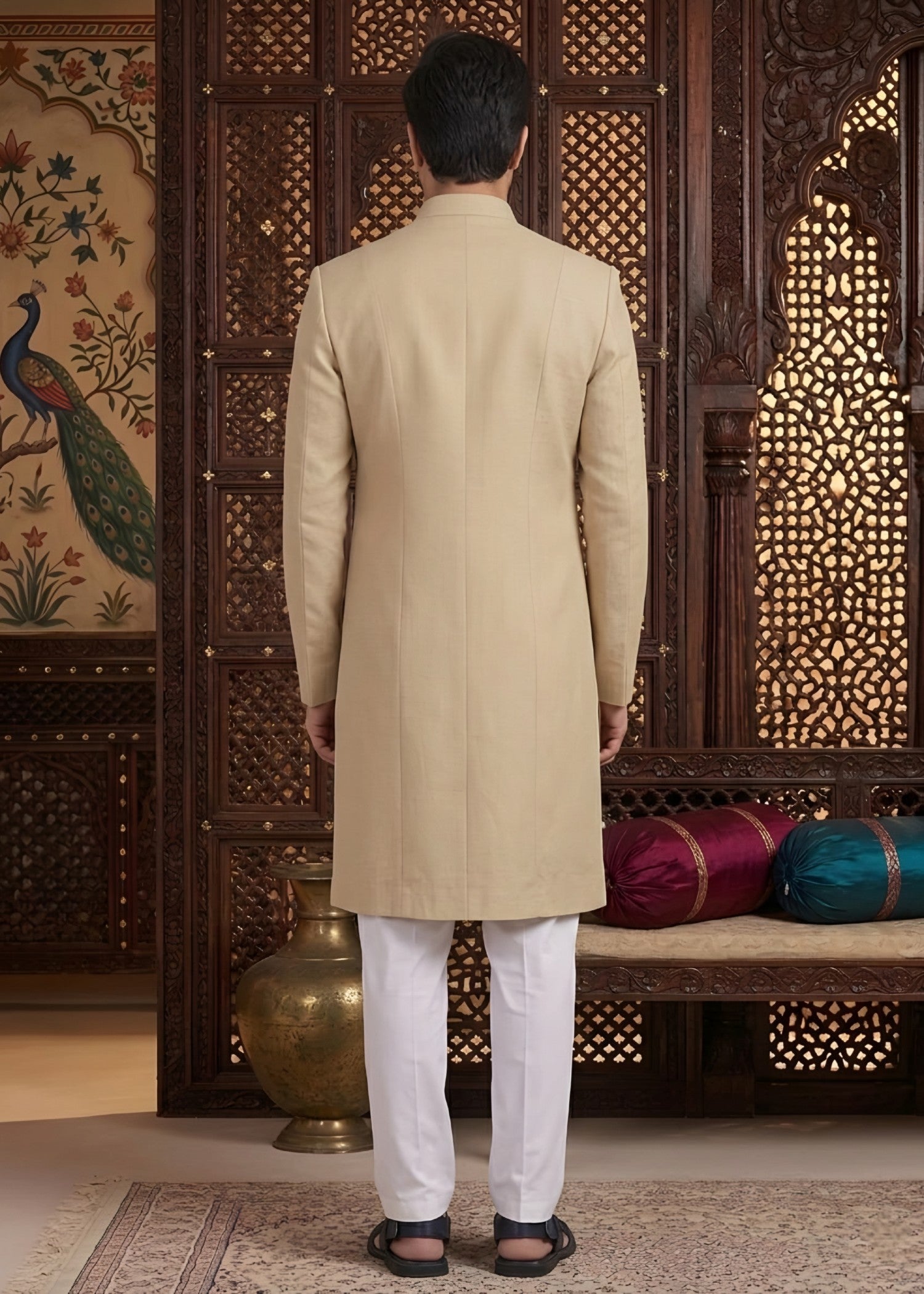 tropical Sherwani in Beige