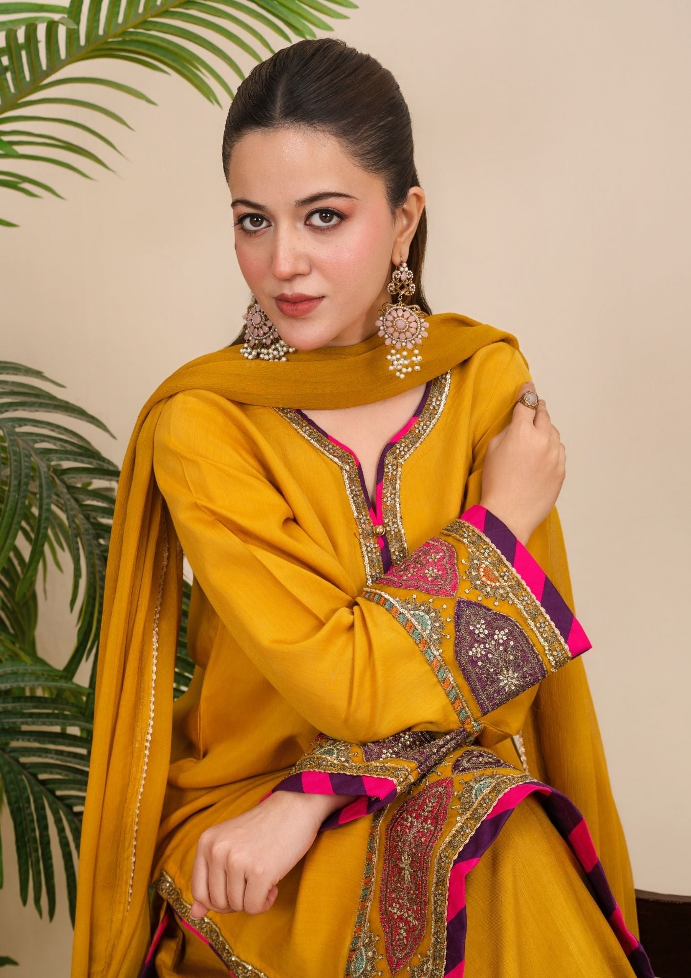viscose thai silk Sharara in Mari gold