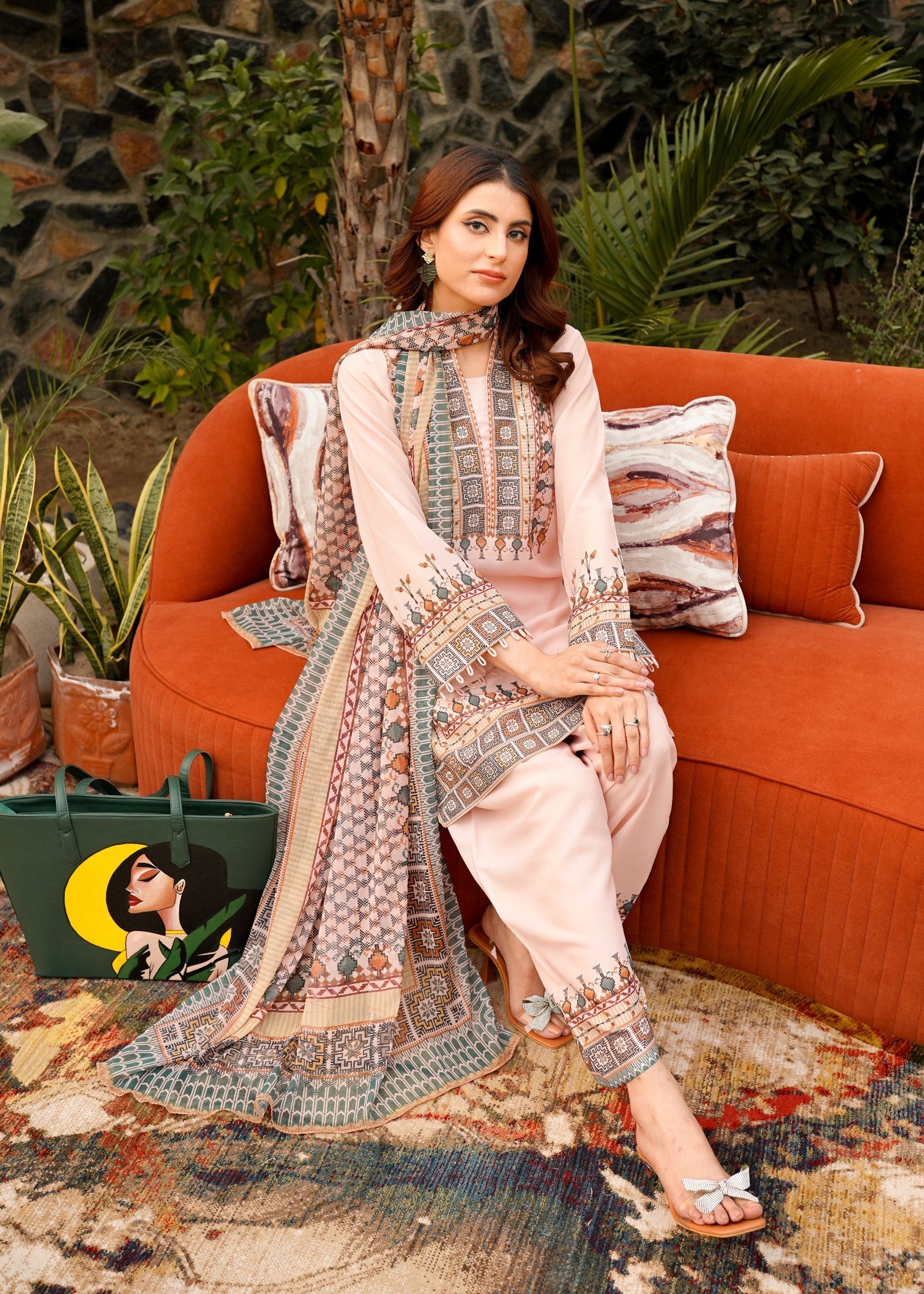 grip Kurta Set in Peach pink