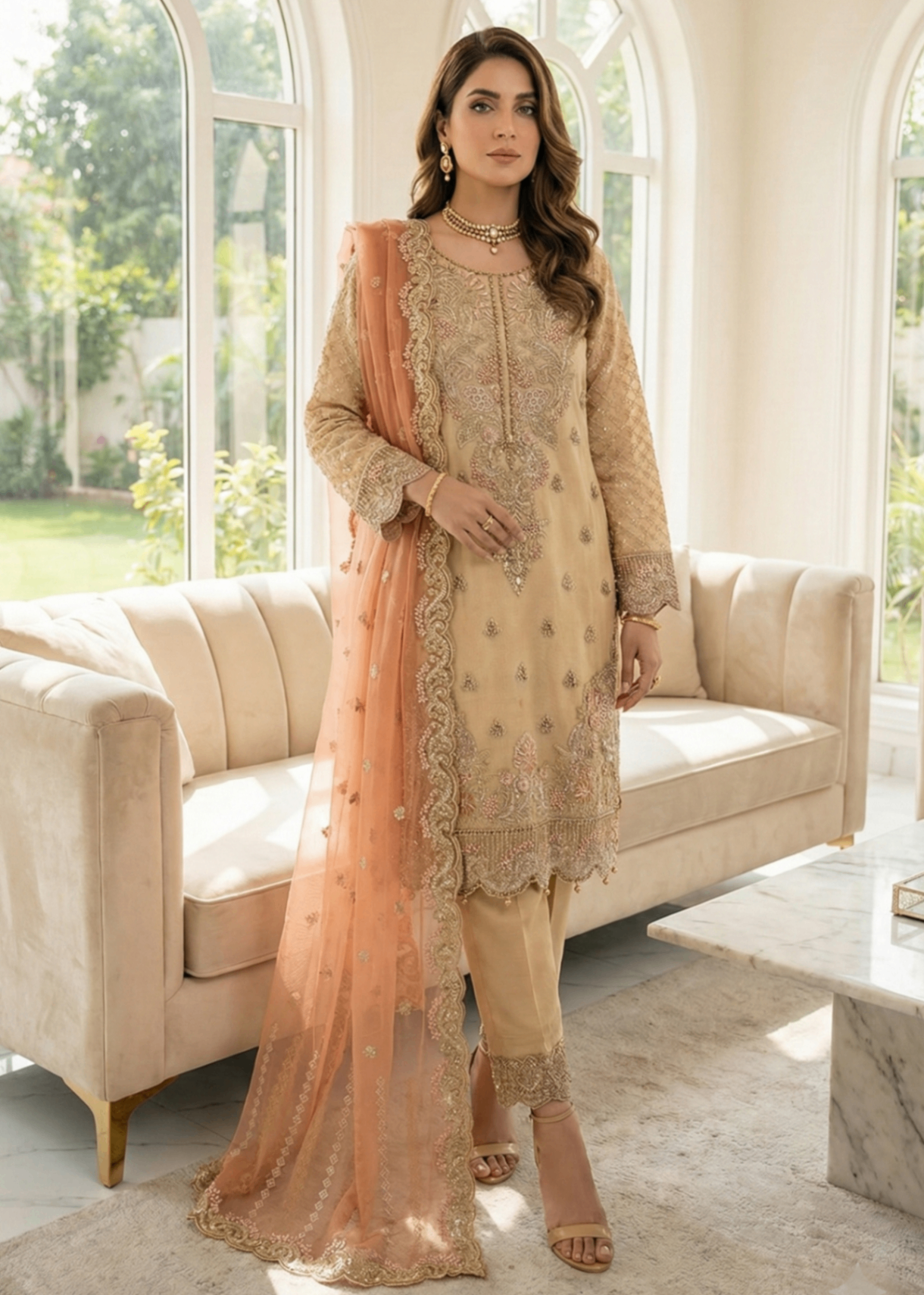 organza Kurta Set in Marigold