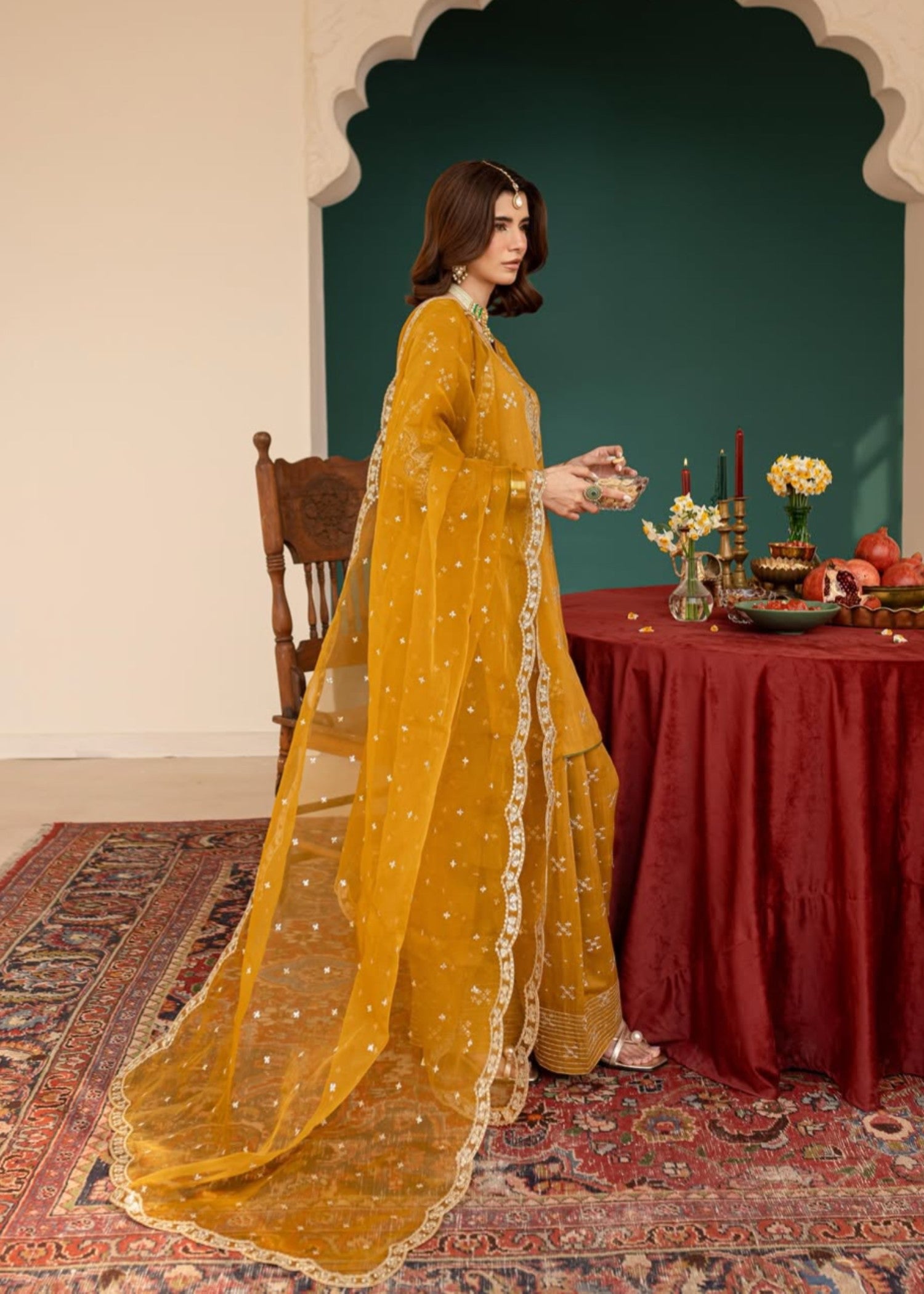 lawn cotton Kurta Set in Saffron