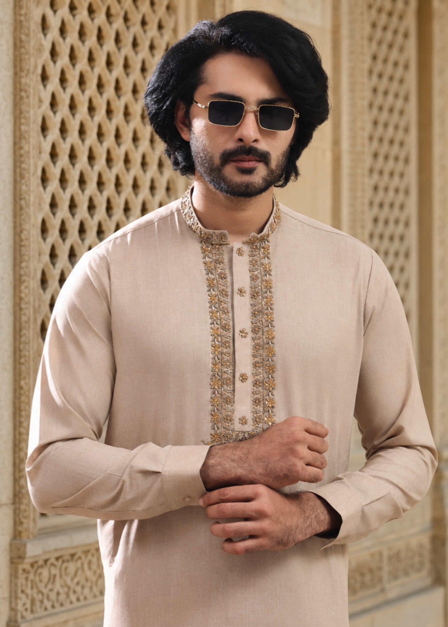 wash & wear Shalwar Kameez in Beige by The Great Masters (TGM)