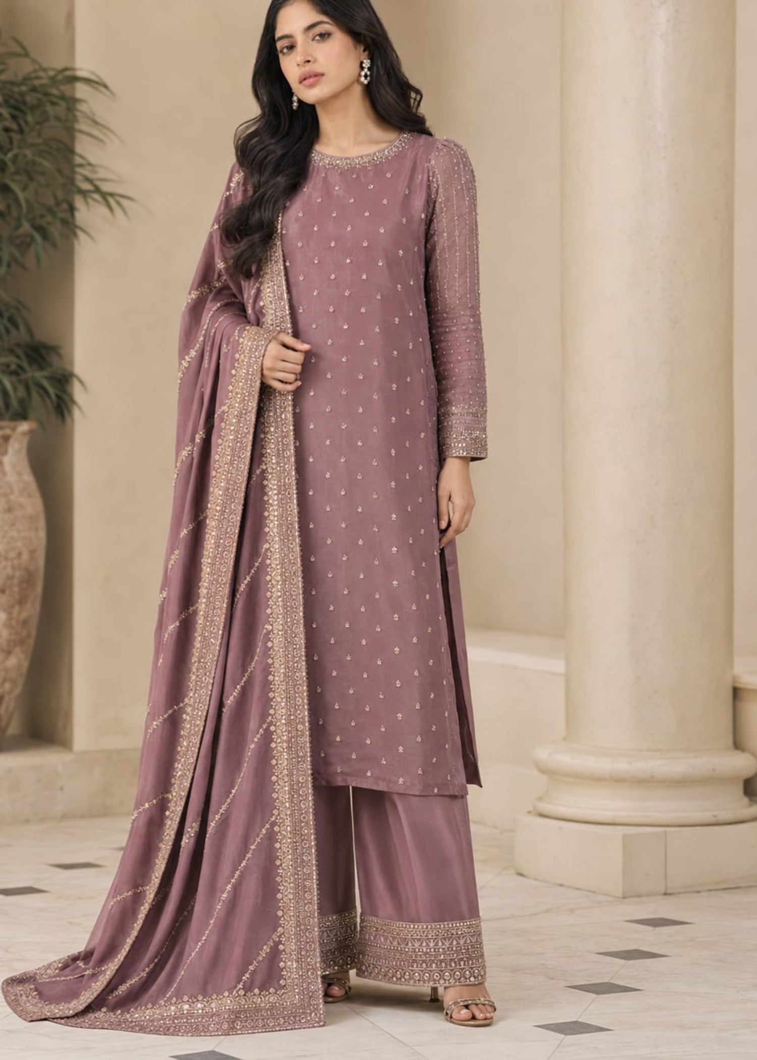 kattan silk Kurta Set in Indian pink
