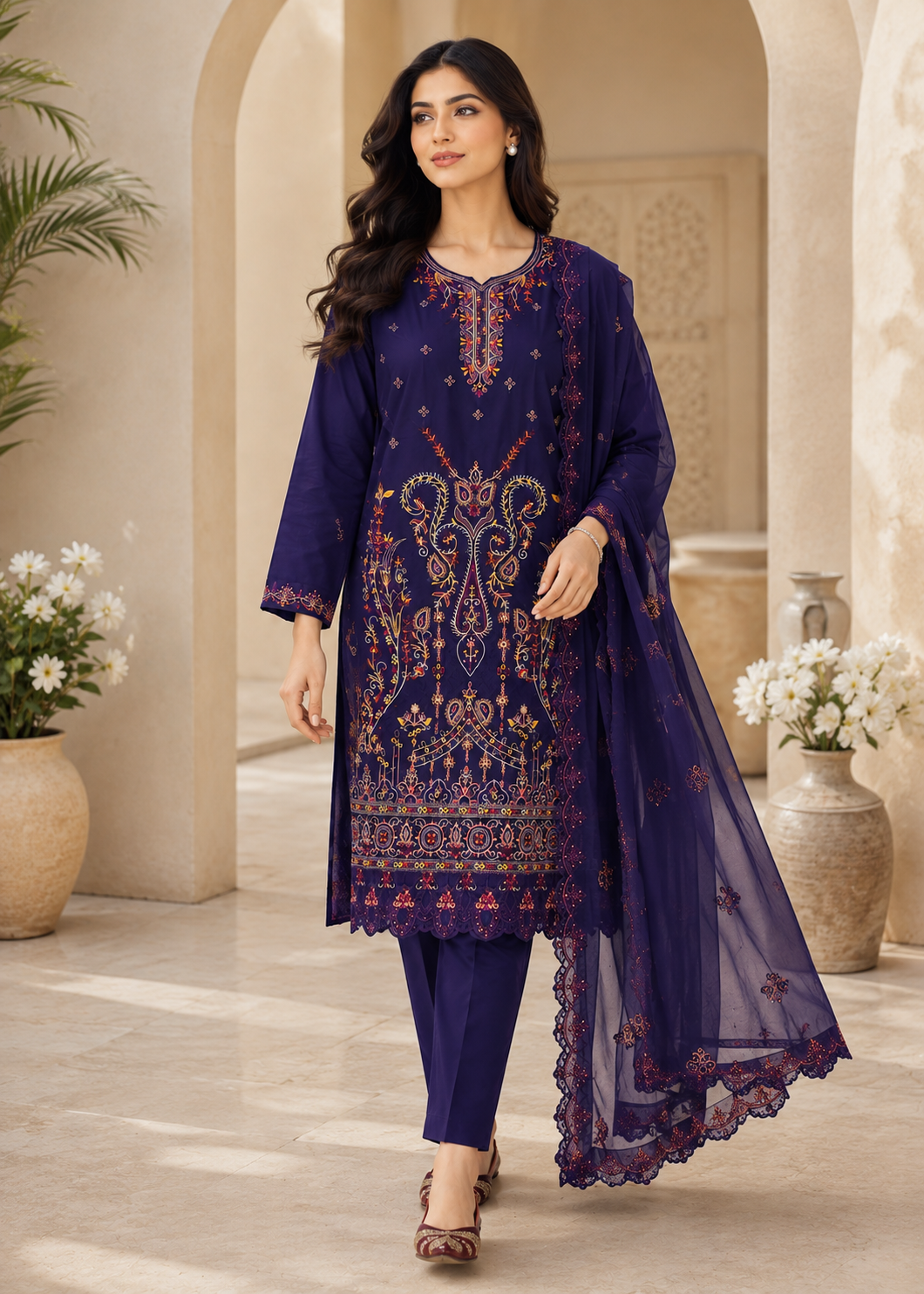 cotton Kurta Set in Purple heart