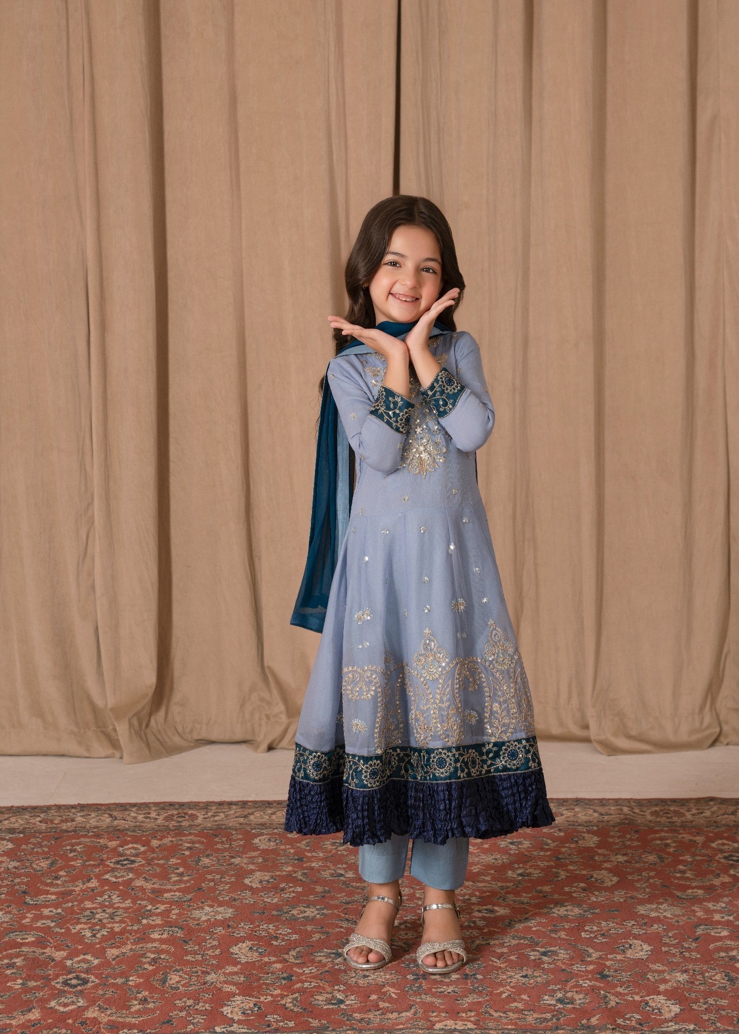chiffon Pishwas in Ice blue