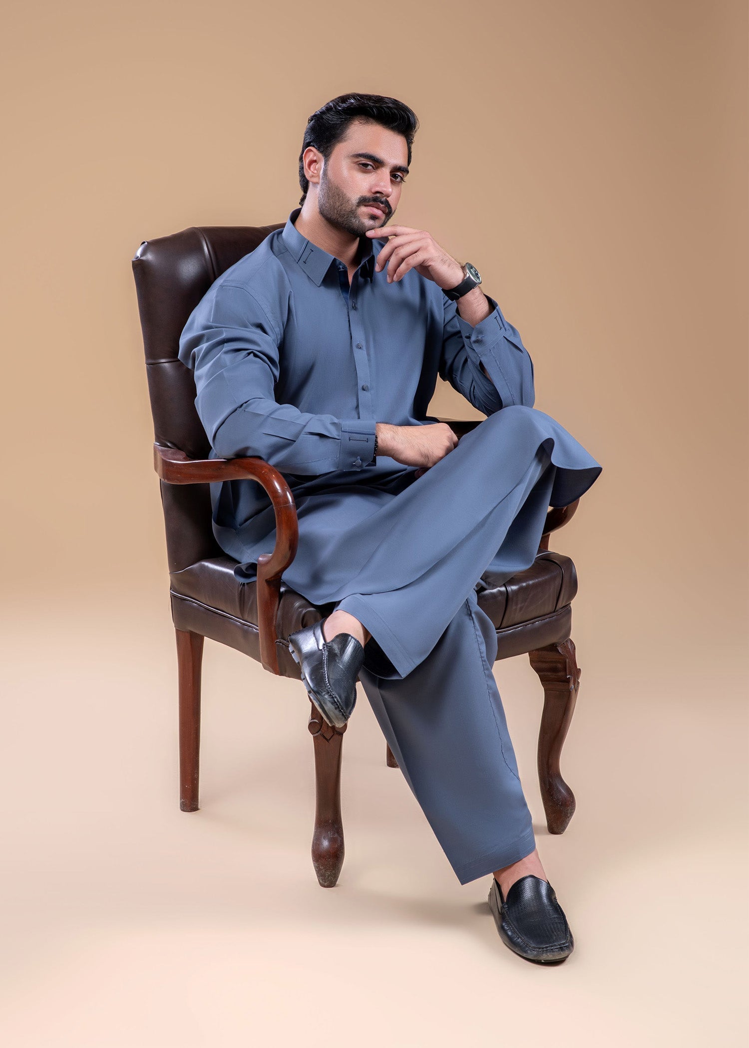wash & wear Shalwar Kameez in Slate blue