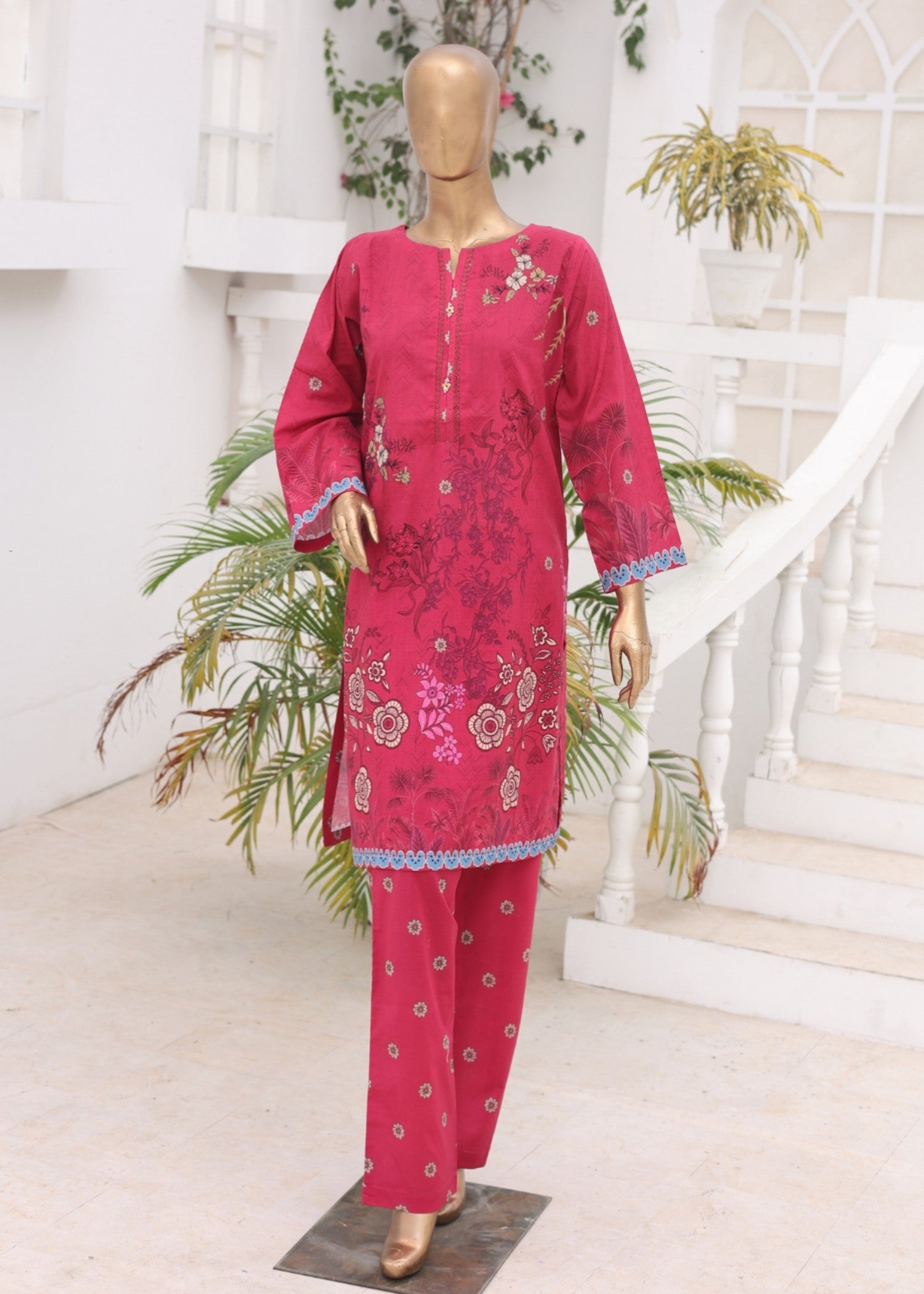 lawn Kurta Set in Poppy red