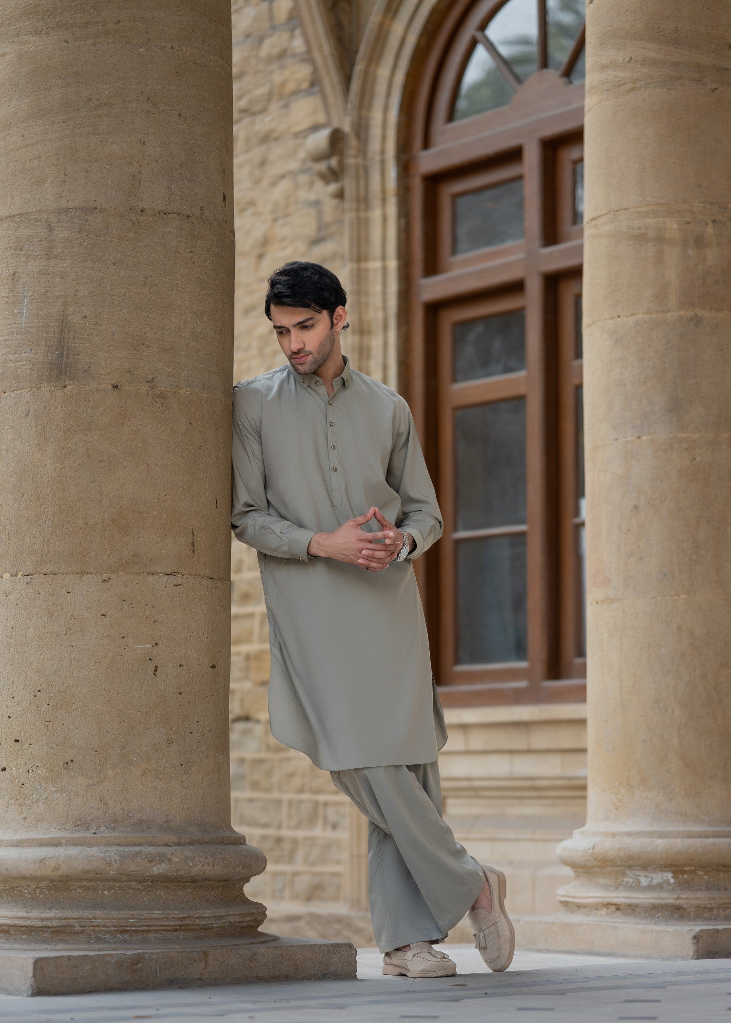 wash & wear Kurta Set in Sage green