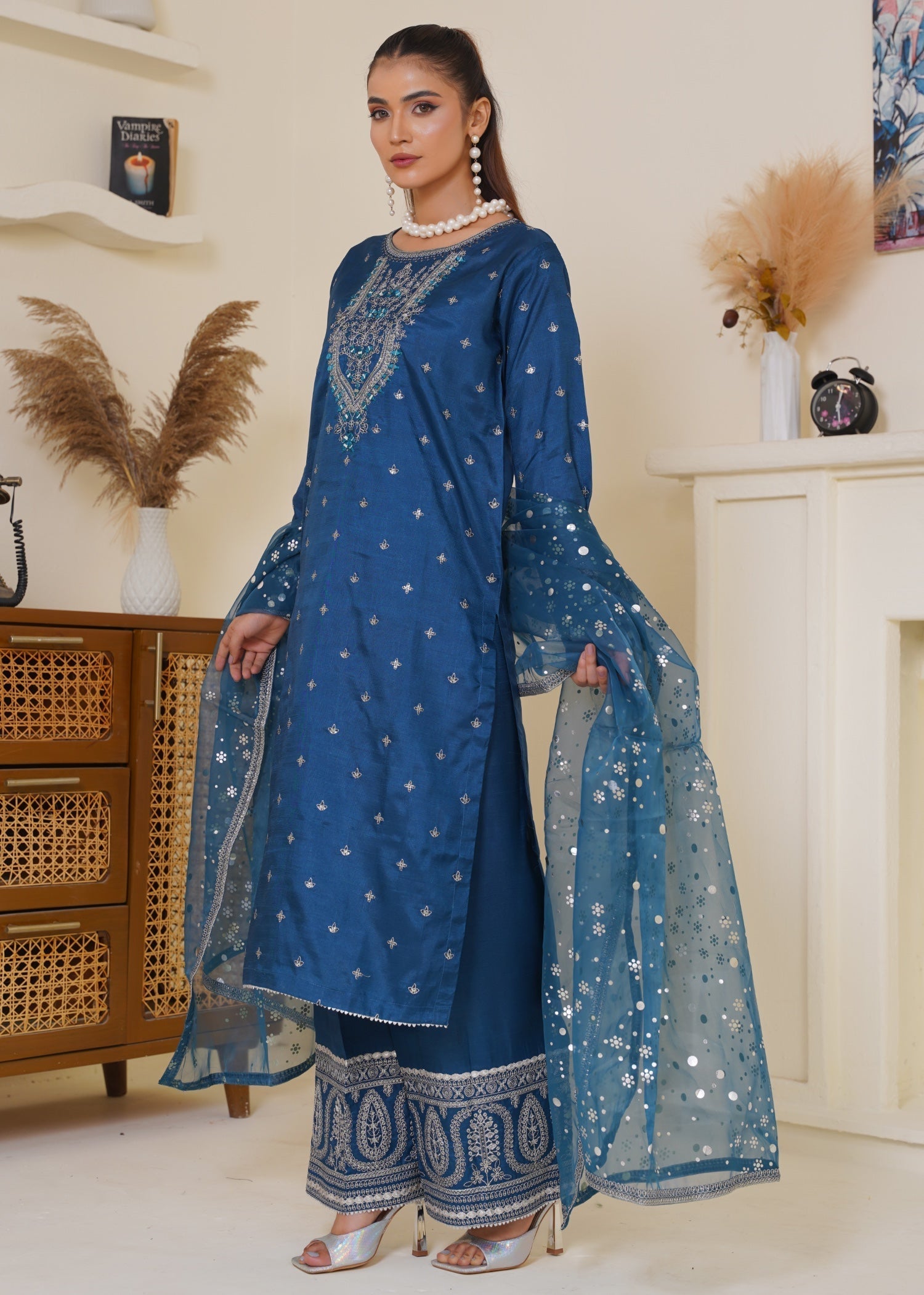 kattan silk Kurta Set in Ocean blue