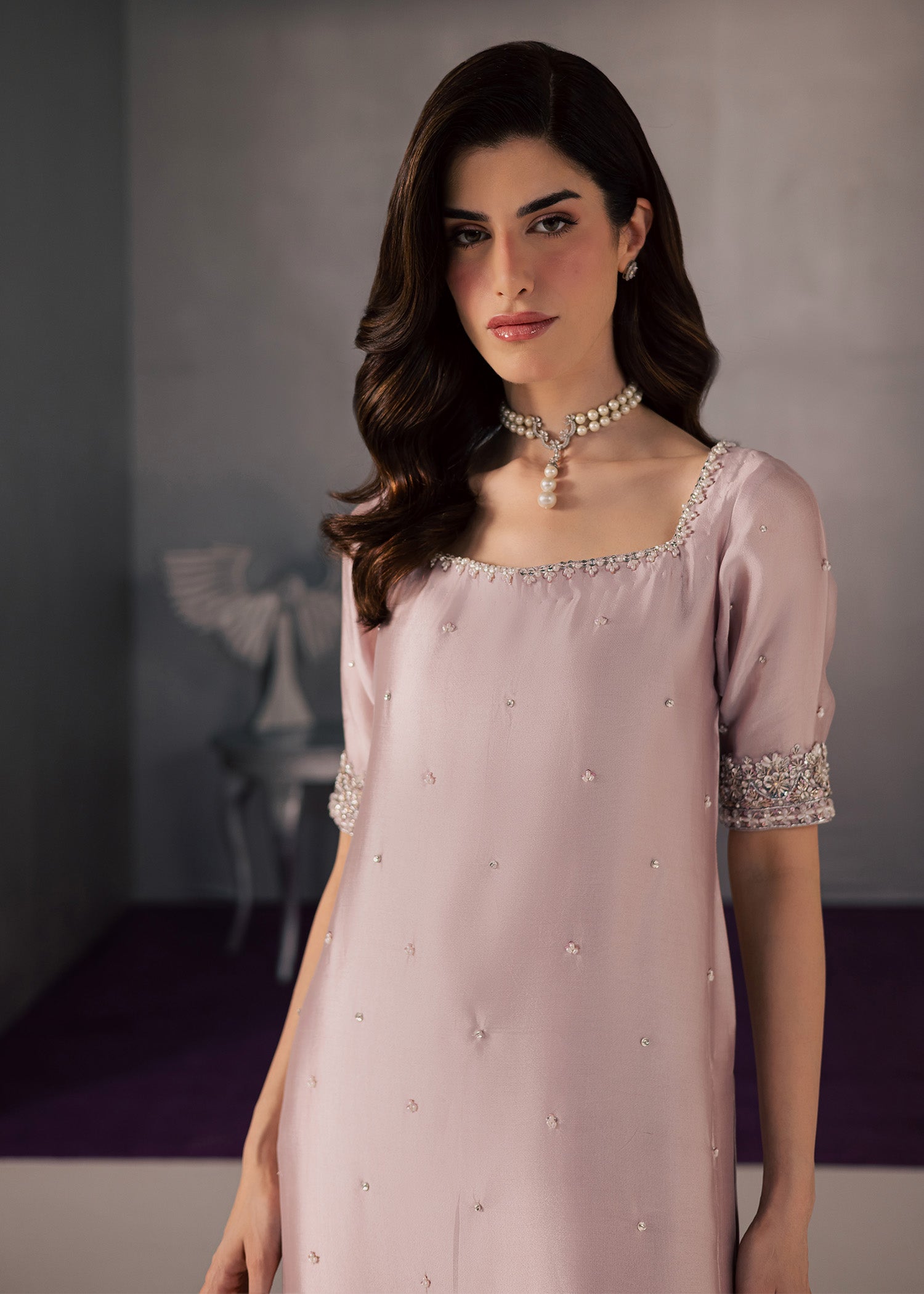 tussar silk Kurta Set in Blush pink