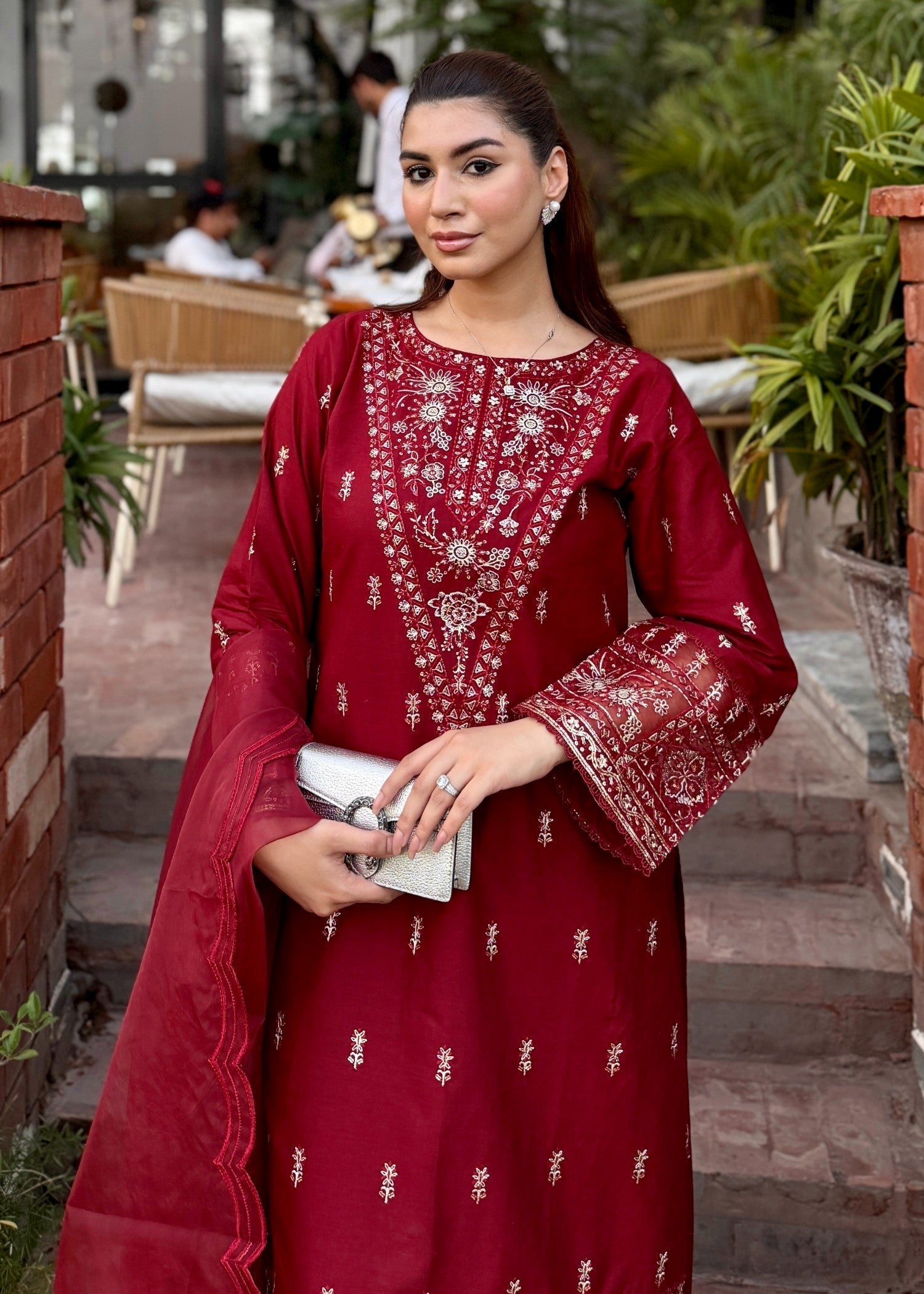 lawn Kurta Set in Carmine