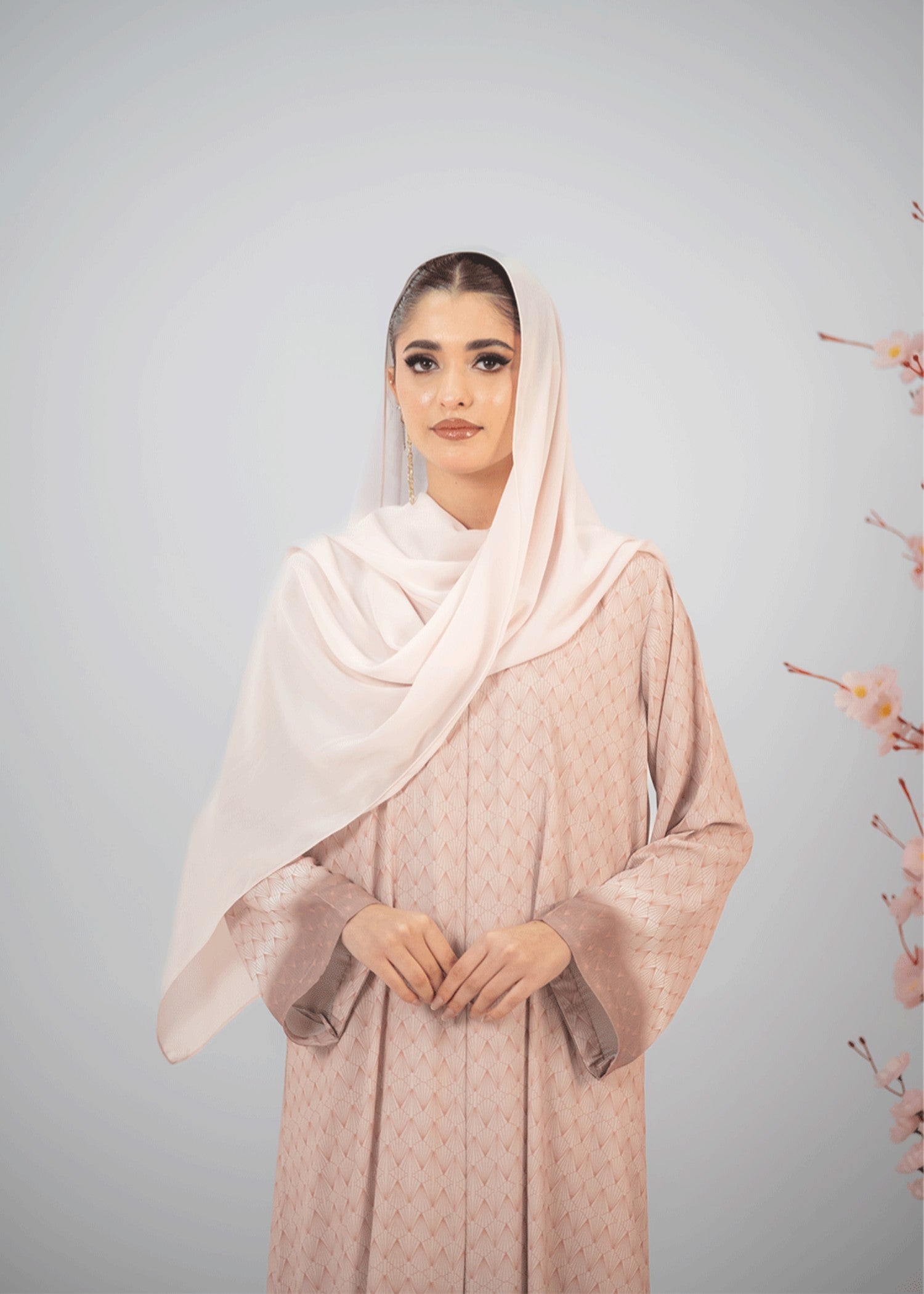 chiffon Abaya in Pastel pink