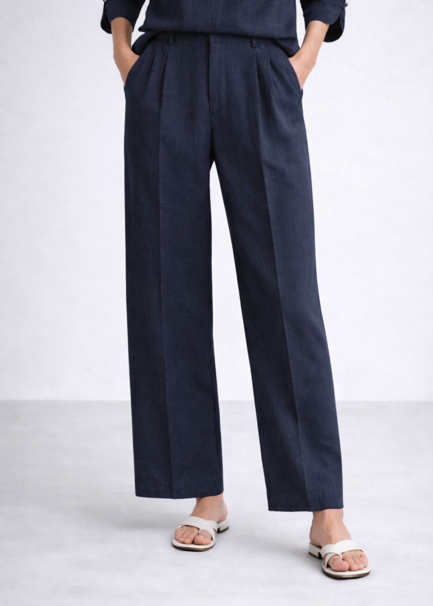 cotton linen Pants in Navy blue