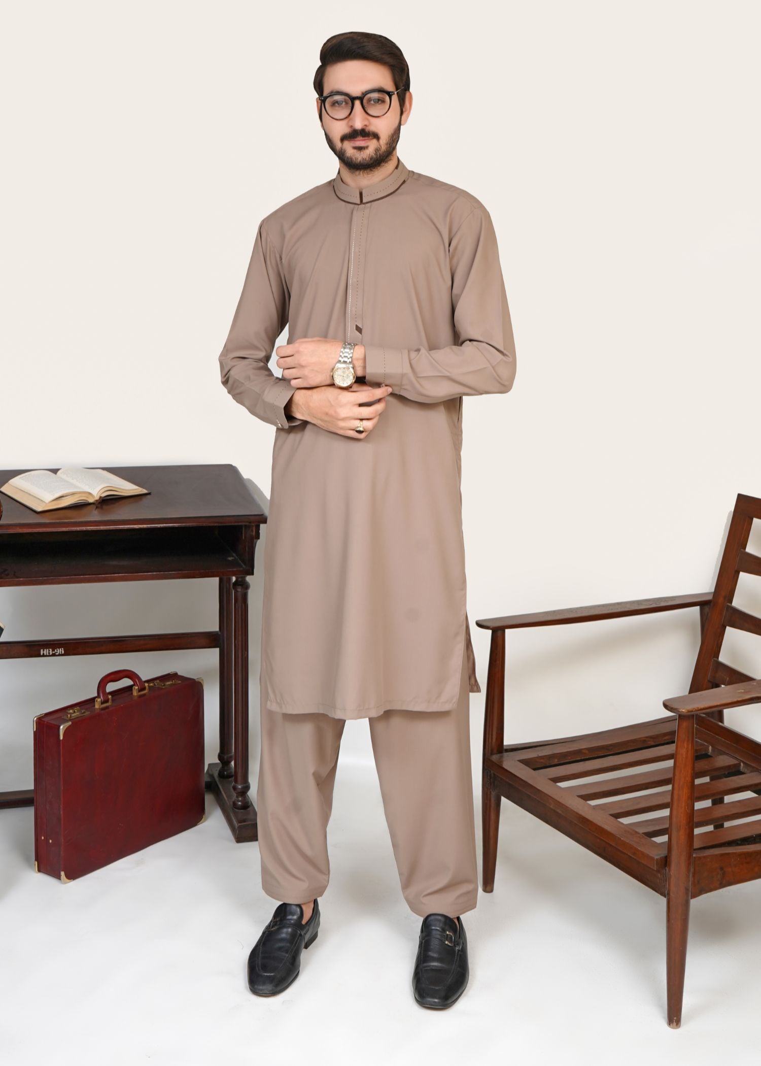 wash & wear Shalwar Kameez in Tan brown by Kafoor Clothing