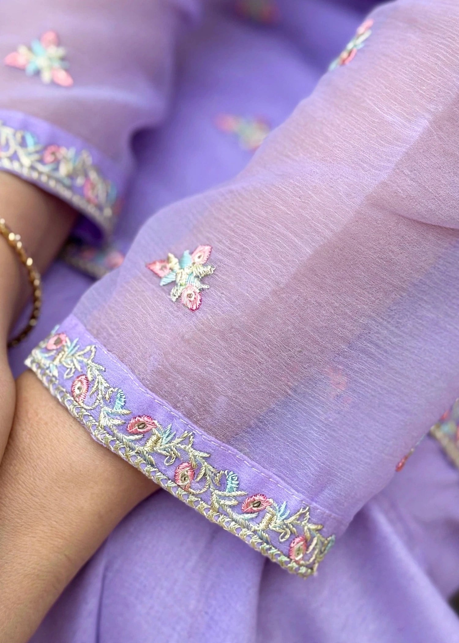 chiffon Gharara in Bright lavender