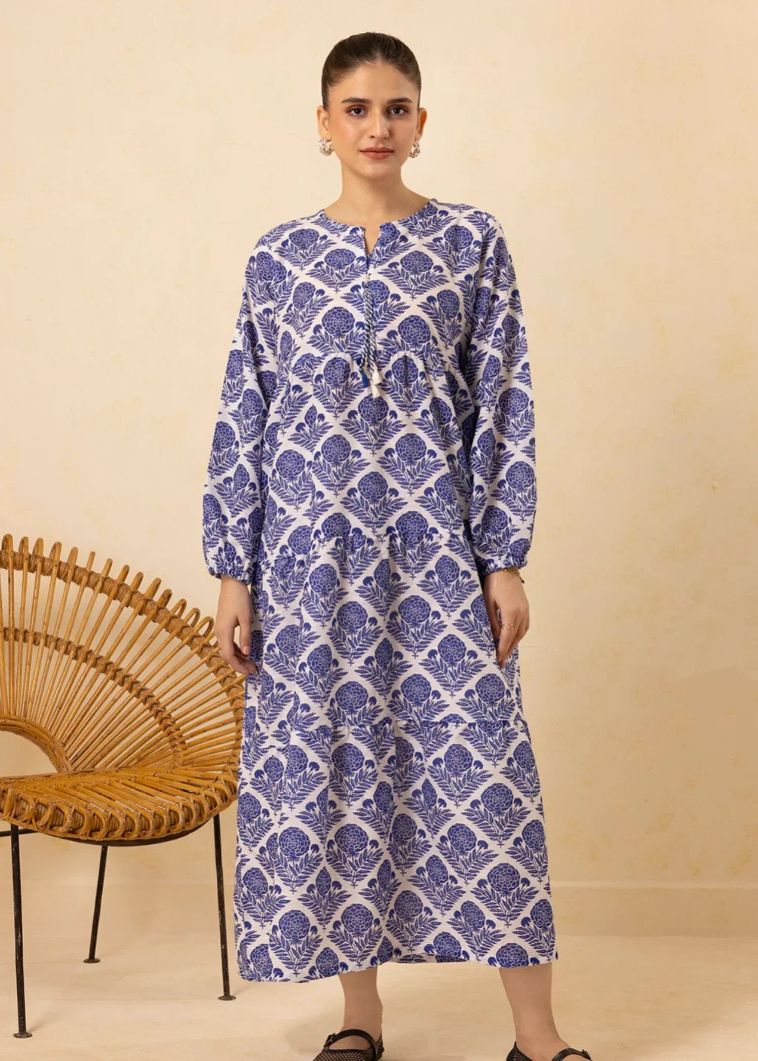 khaddar Maxi in Blue, white