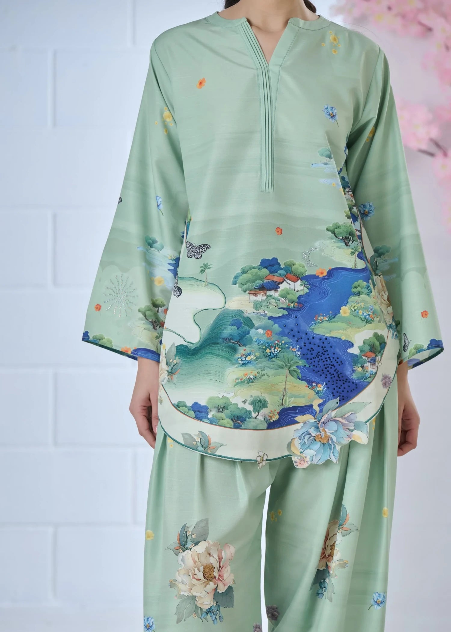 raw silk Co Ord Sets in Mint green