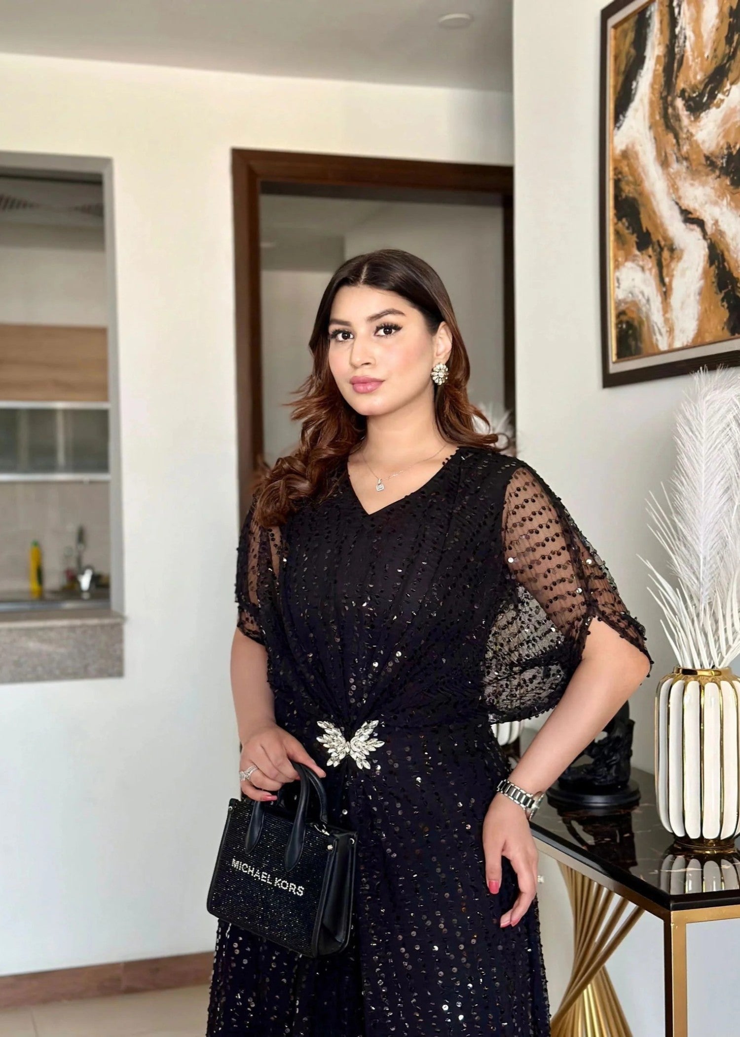 net Kaftan in Black