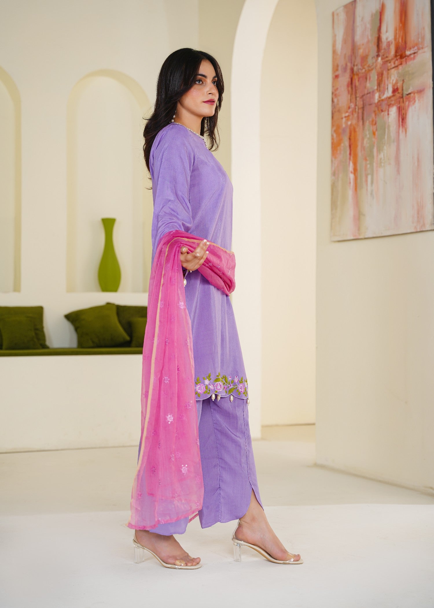 silk Kurta Set in Purple mountain majesty, purple pizzazz