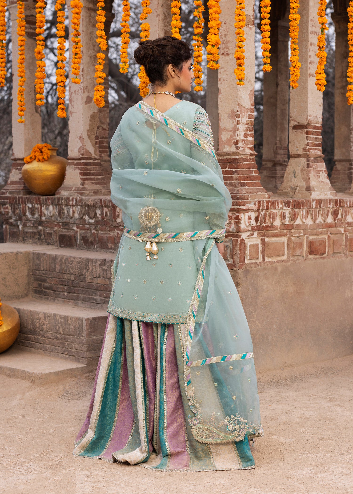 silk Gharara in Light cyan