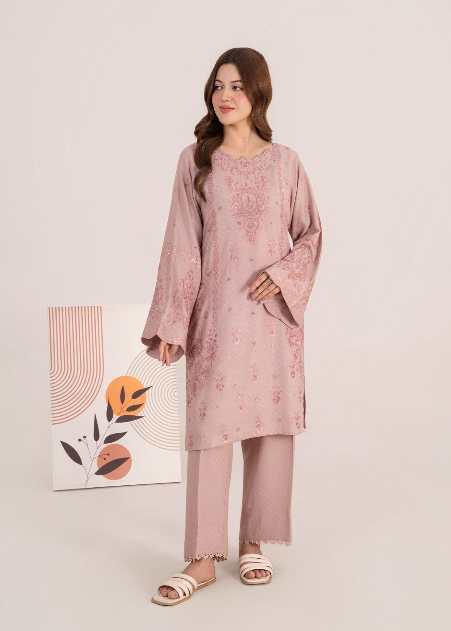 yarn dyed Kurta Set in Pink